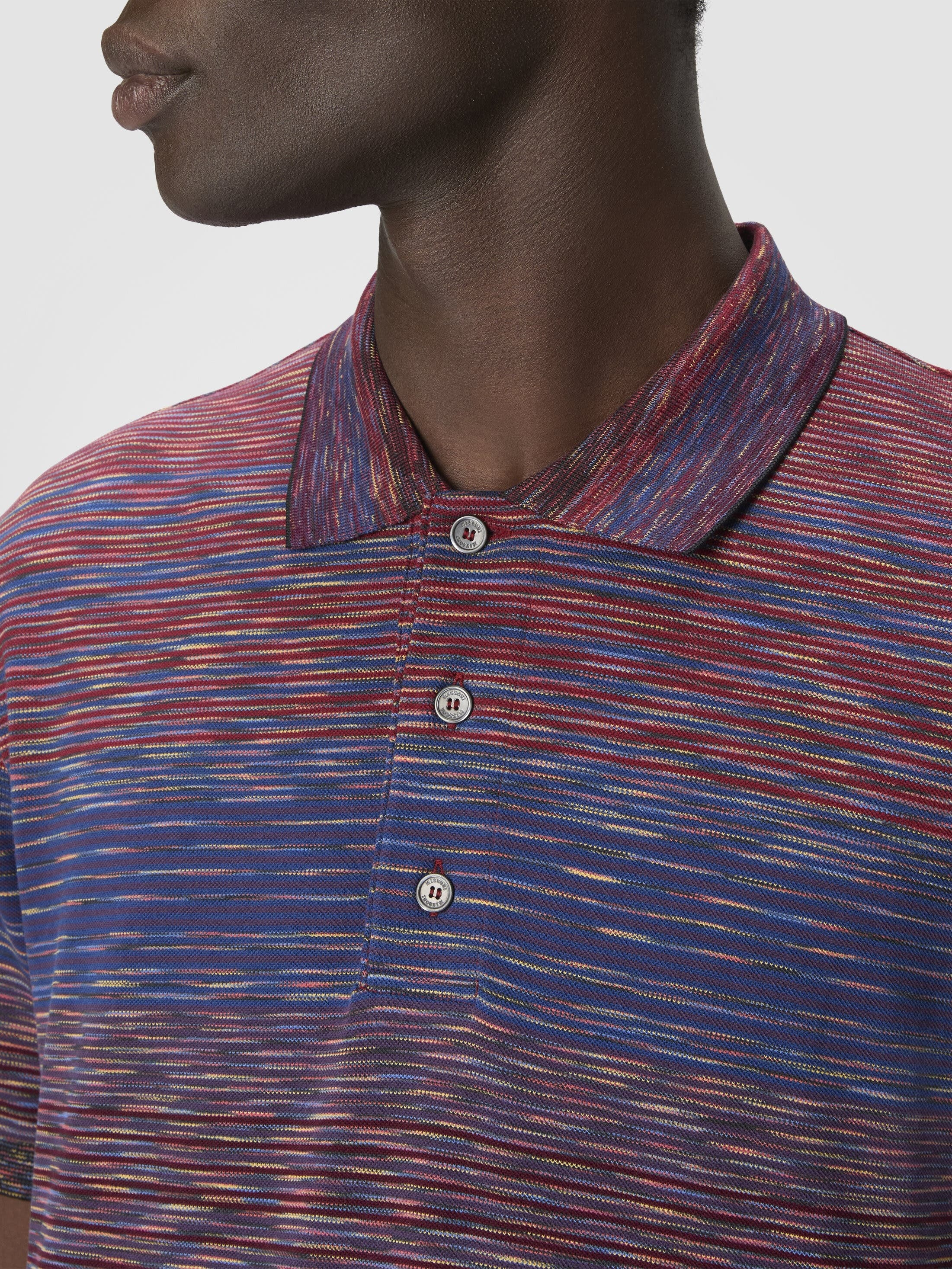 Missoni Short Sleeve Polo With Flame Knit in Burgundy & Blue at Nordstrom - 4