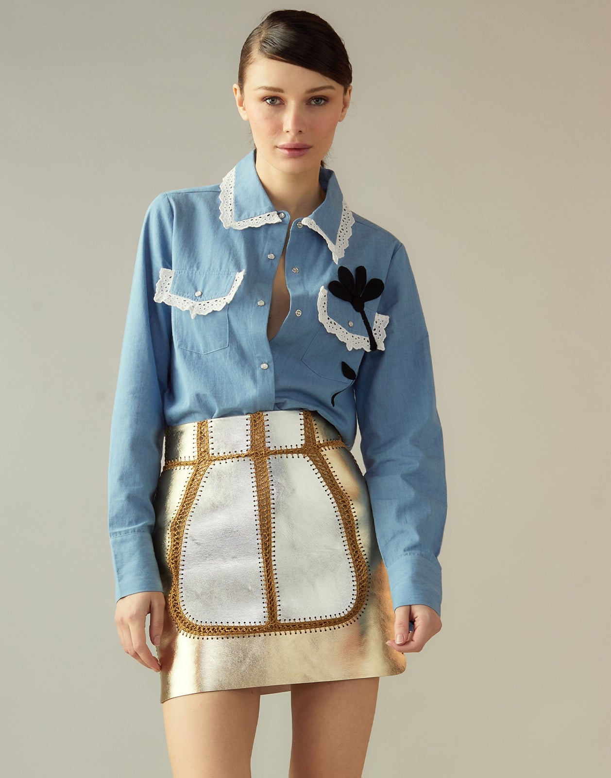 Mixed Metallic Vegan Leather Skirt - 1