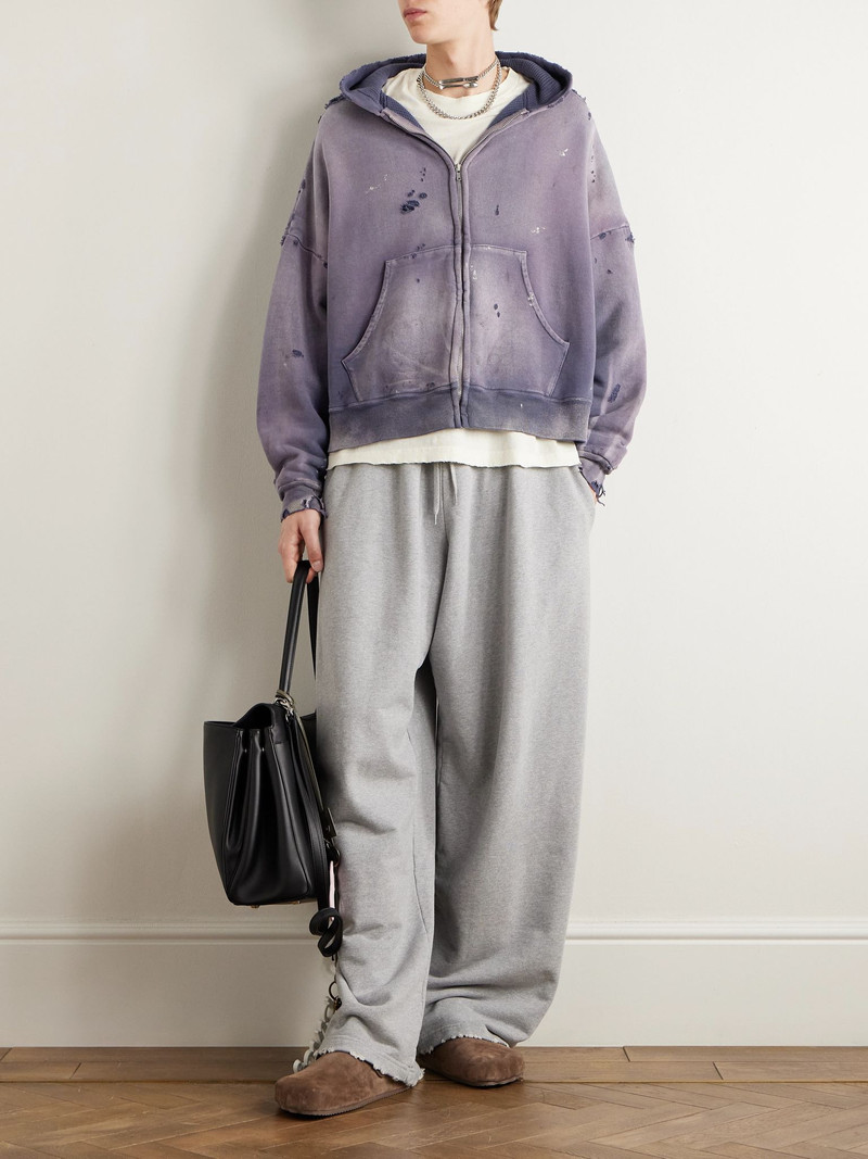 SAINT M×××××× Oversized Distressed Cotton-Jersey Zip-Up Hoodie Navy outlook