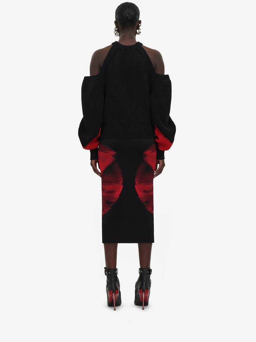 Women's Ethereal Orchid Pencil Skirt in Black/red - 4