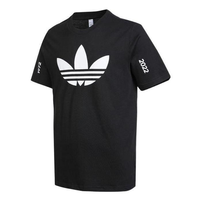 Men's adidas originals Trefoil C Tee1 Large Logo Round Neck Casual Short Sleeve Black T-Shirt HC7166 - 1