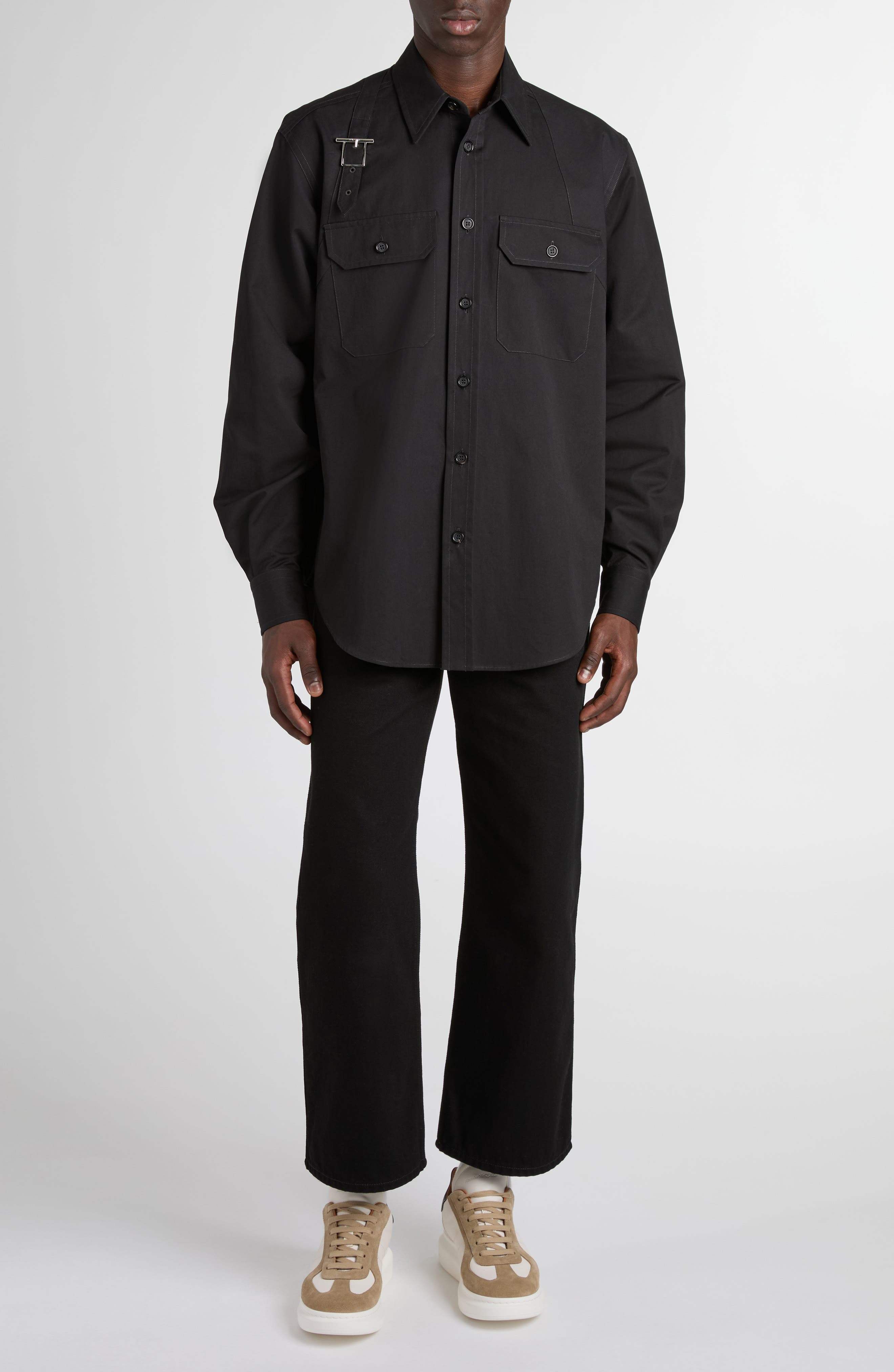 McQueen T-Bar Harness Utility Button-Up Shirt in Black at Nordstrom - 2