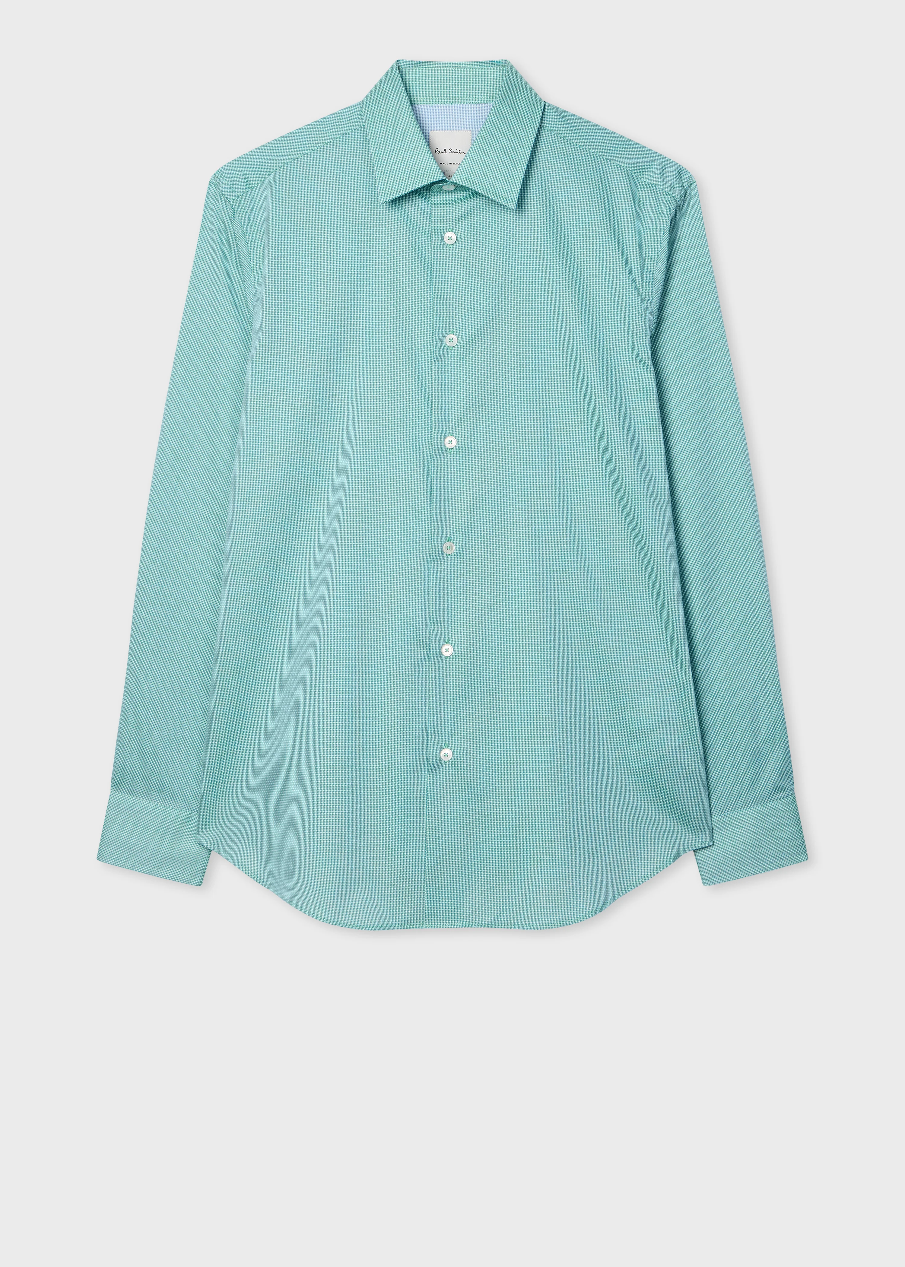 Regular-Fit Light Blue Mini Check Cotton Shirt - 1