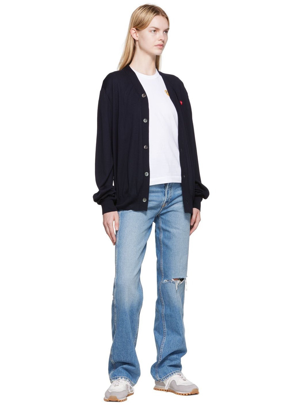 Navy & Red Small Heart Patch Cardigan - 4