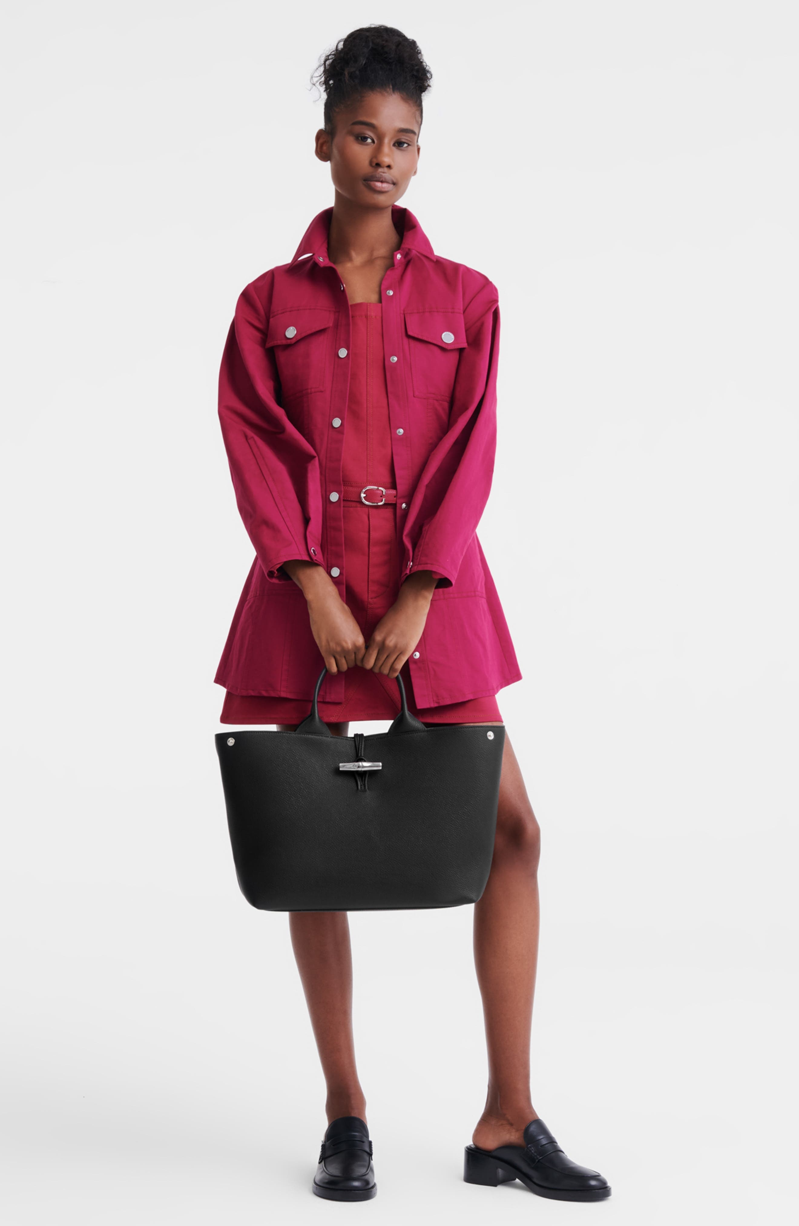 Longchamp Larger Le Roseau Leather Tote in Black at Nordstrom - 2