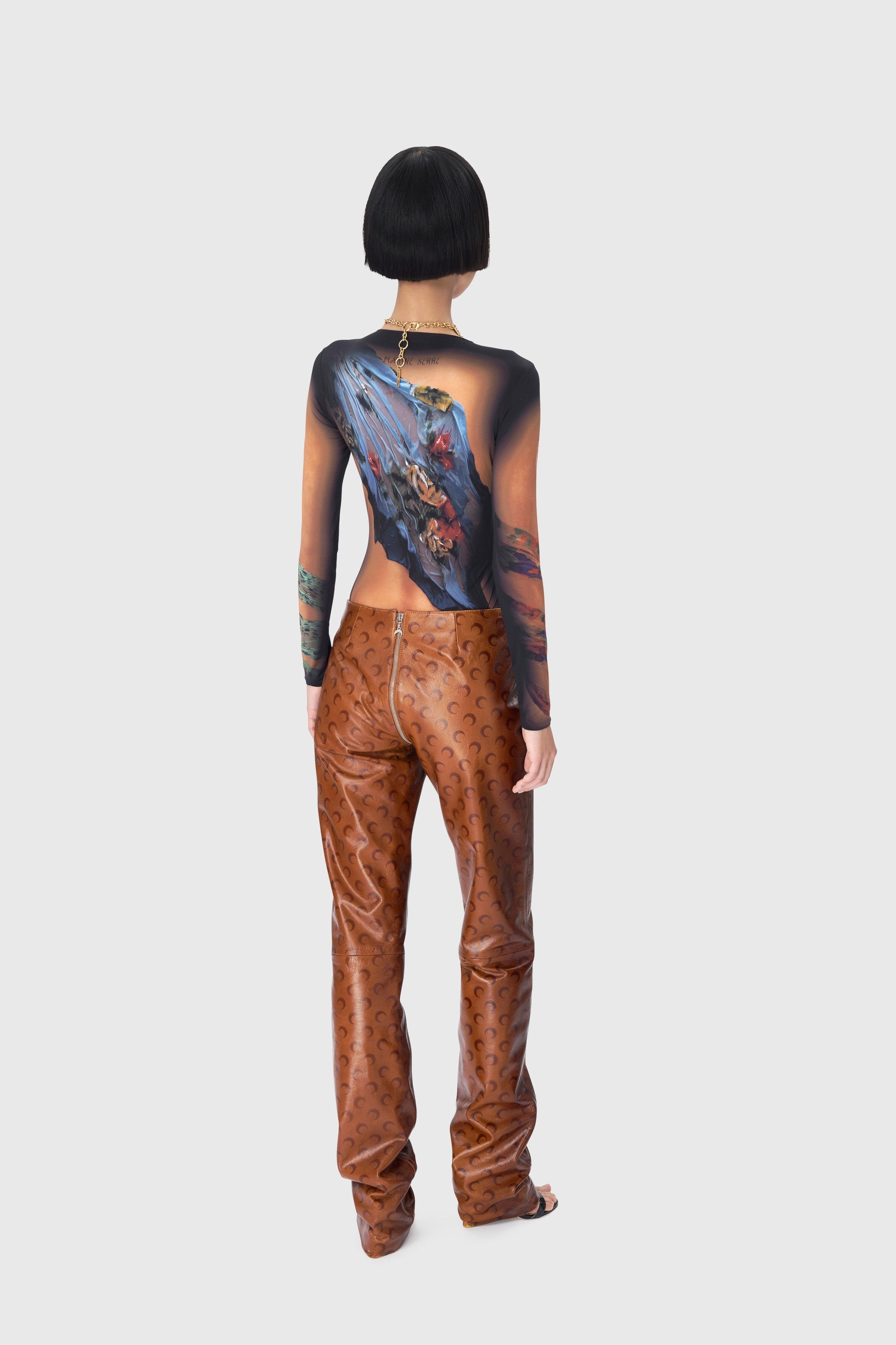 Moon Airbrushed Leather Wide Leg Pants - 5