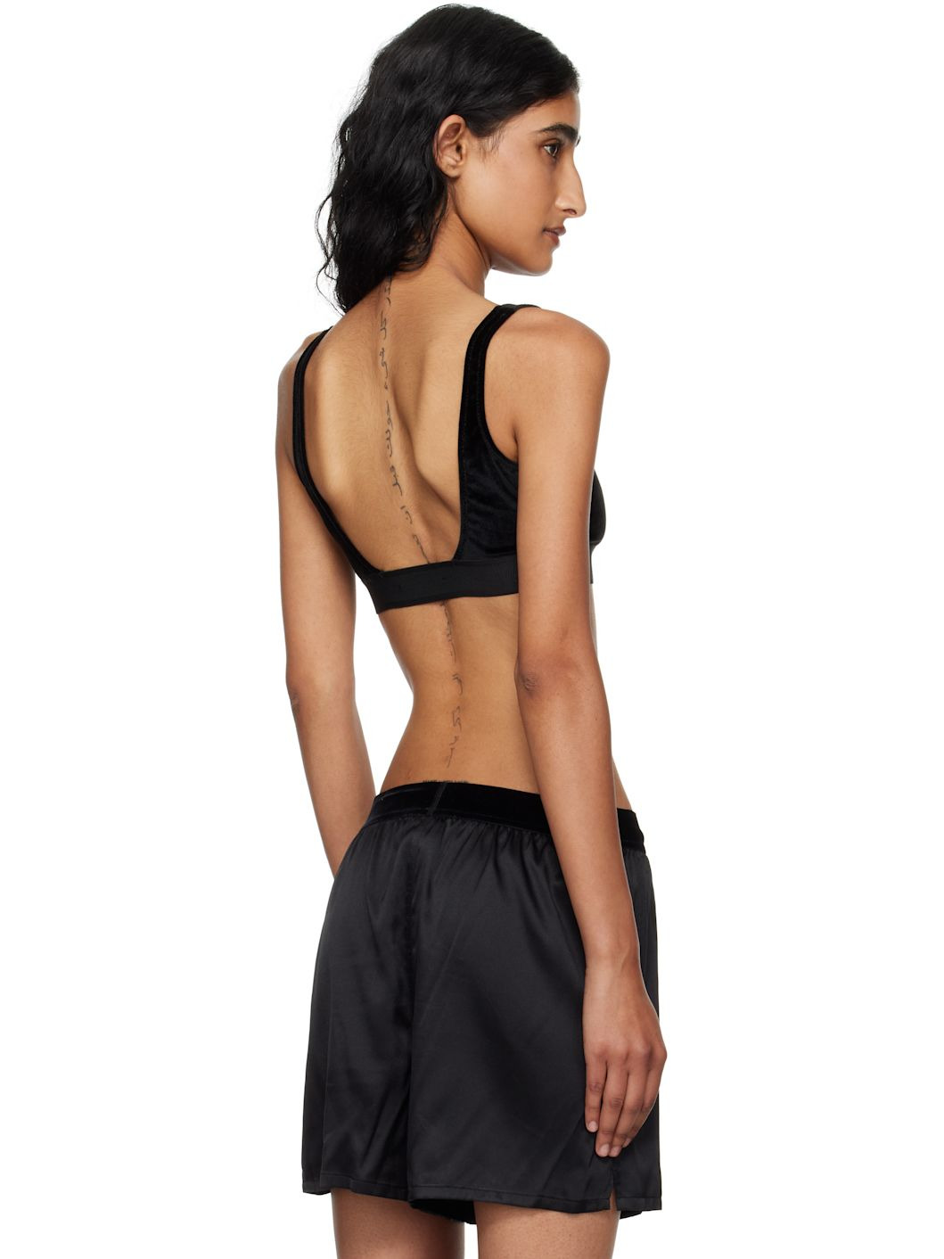 Black Stretch Lustrous Velour Signature Bralette - 3