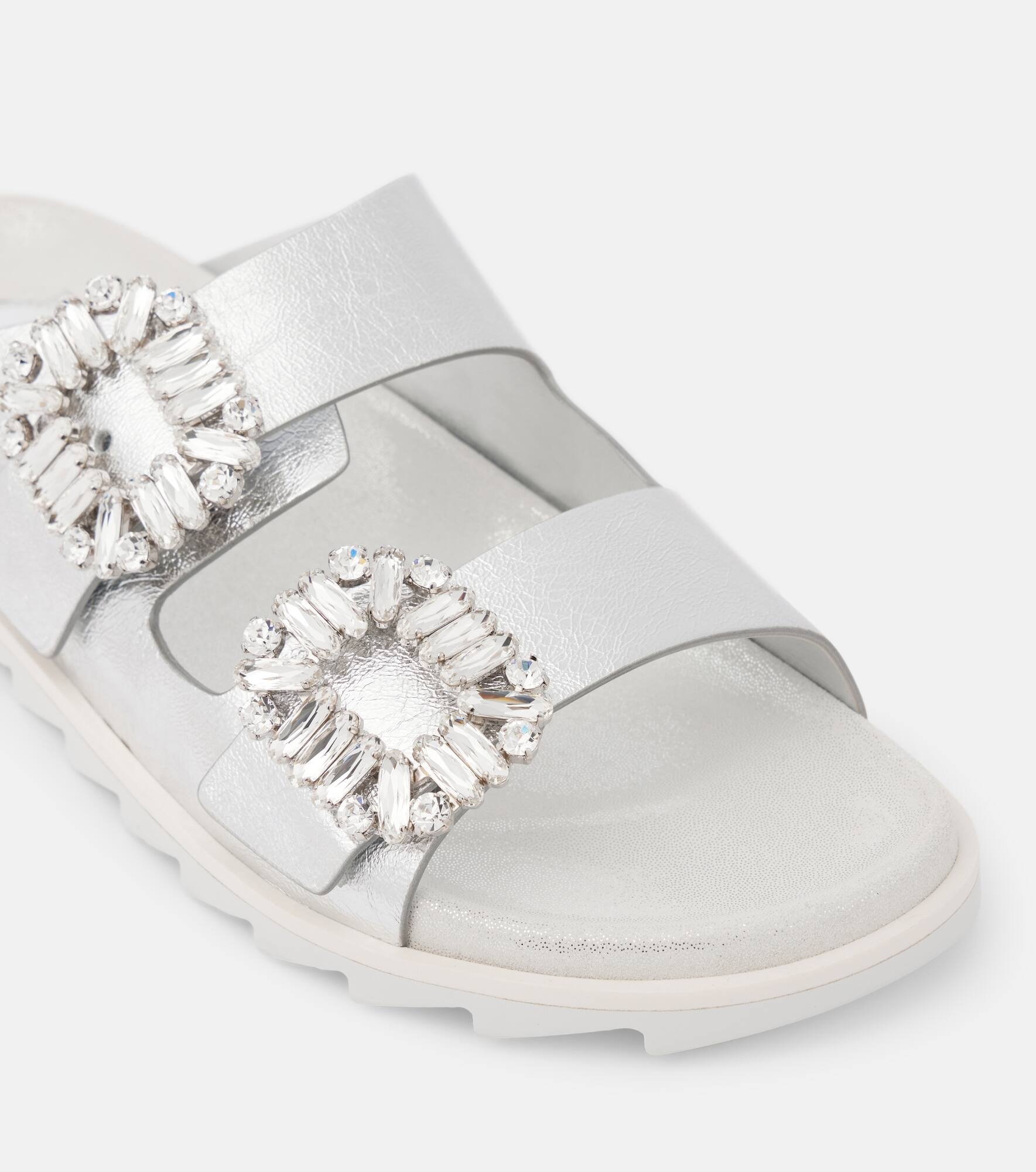 Crystal-embellished metallic leather slides - 5