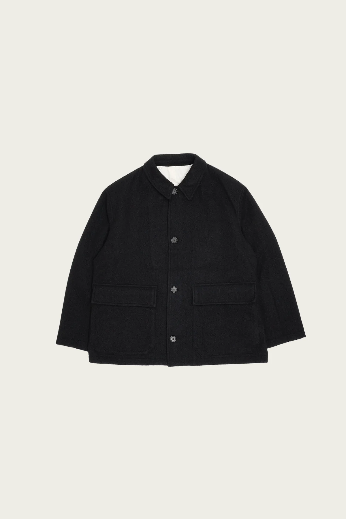 Sawed Off Mac - Black Piece Dyed Wool Twill - 1