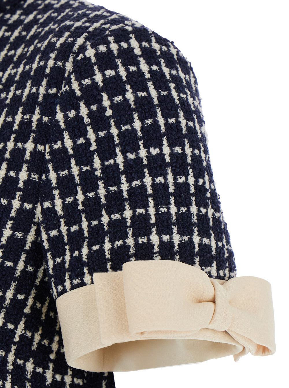 Valentino Women Blue Mini Dress With Bow Details And All-Over Check Motif In Wool Blend Woman - 3