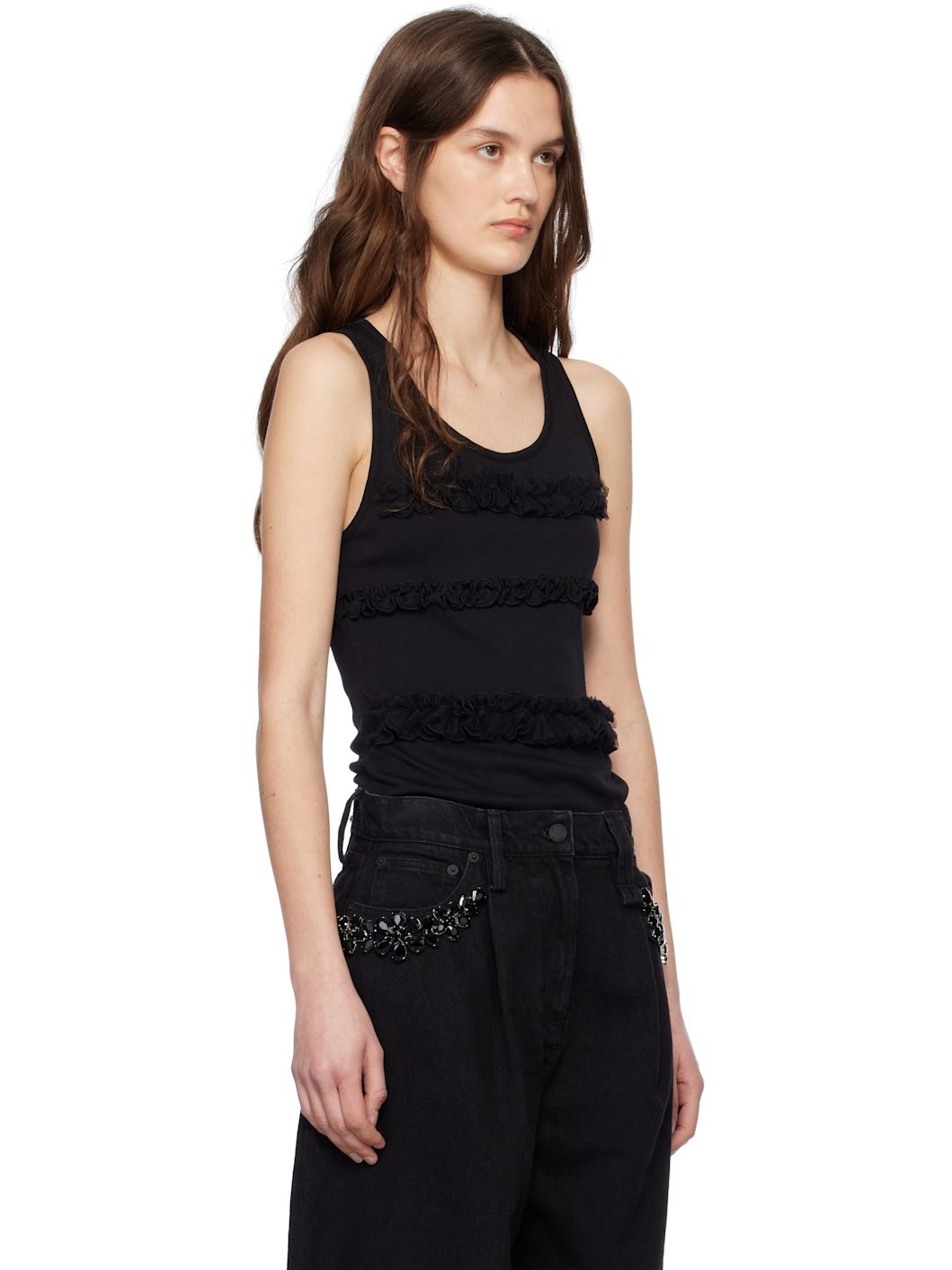Black Ruffle Frill Tank Top - 2