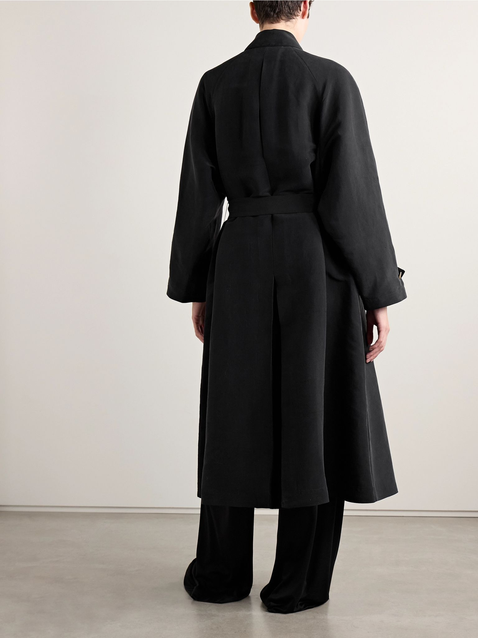 Ryo belted silk trench coat Black - 4