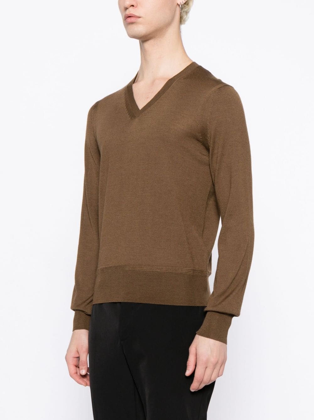 ribbed V-neck jumper - 3