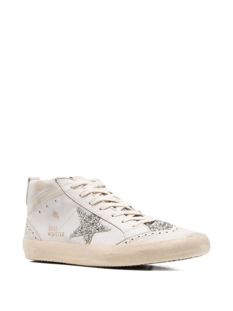 Golden Goose Mid Star glitter-star round-toe sneakers outlook