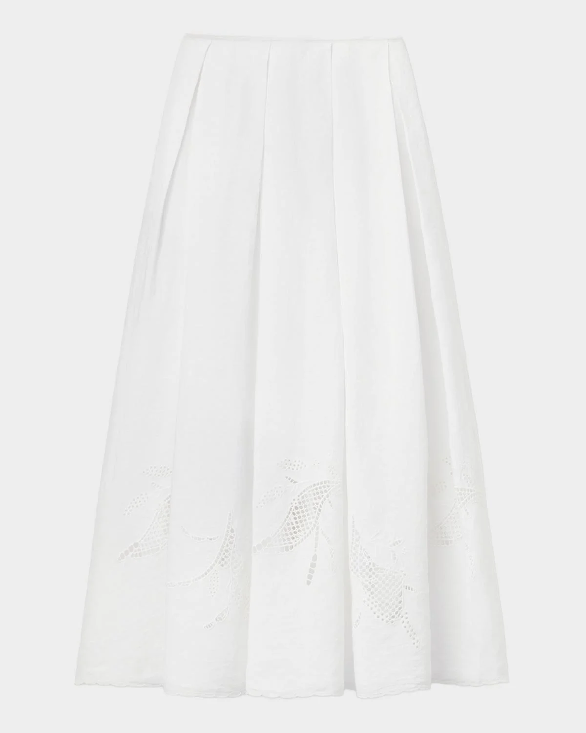 Pleated Cutout Embroidered Linen Maxi Skirt - 1