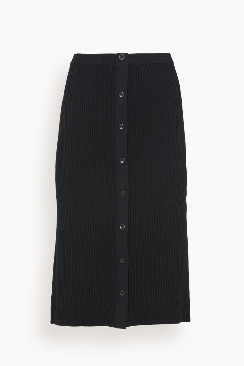 Rib Knit Button Front Skirt in Black 1