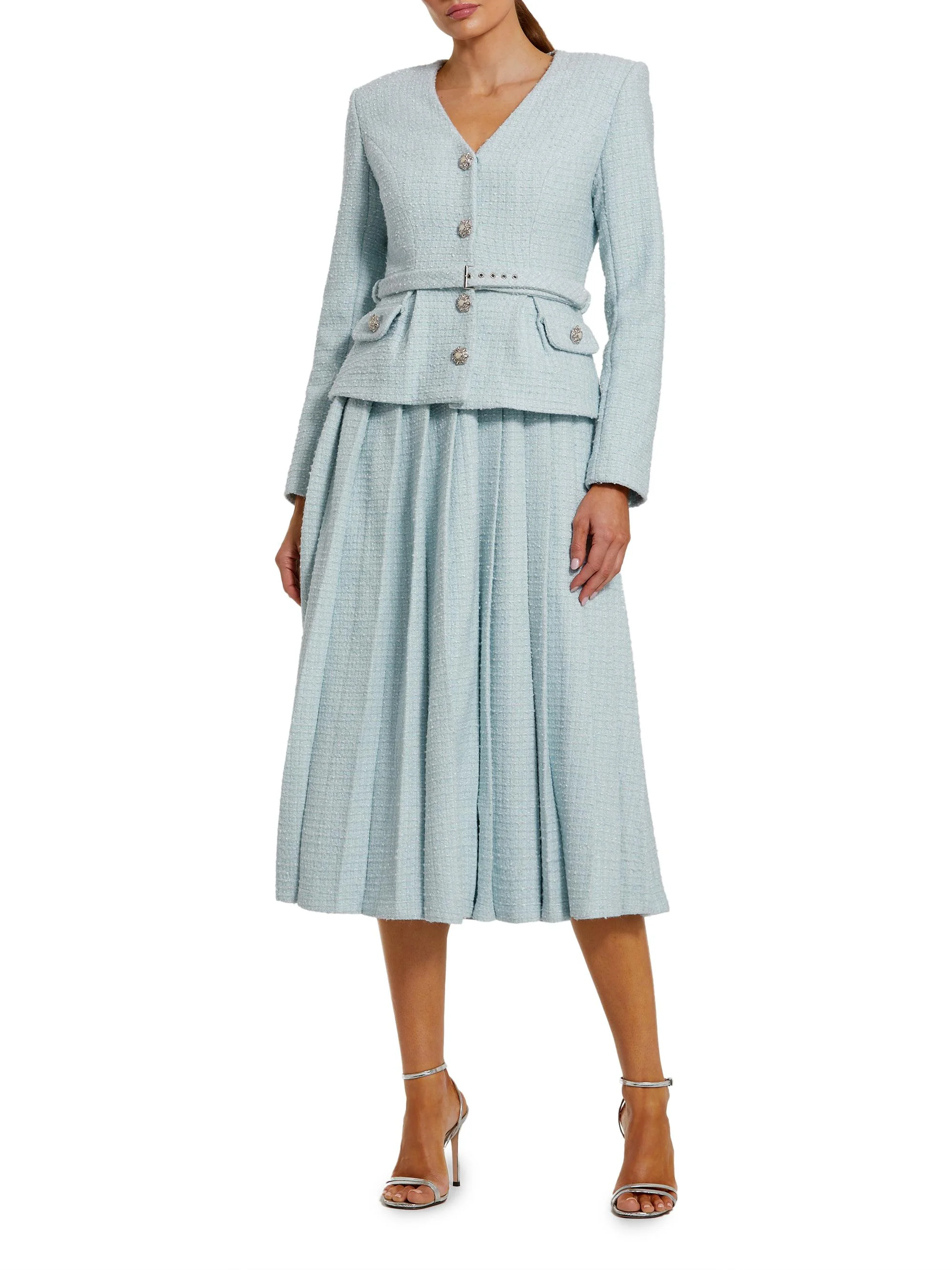 Women's Ieena Bouclé Tailored Midi-Dress - Powder Blue - 1