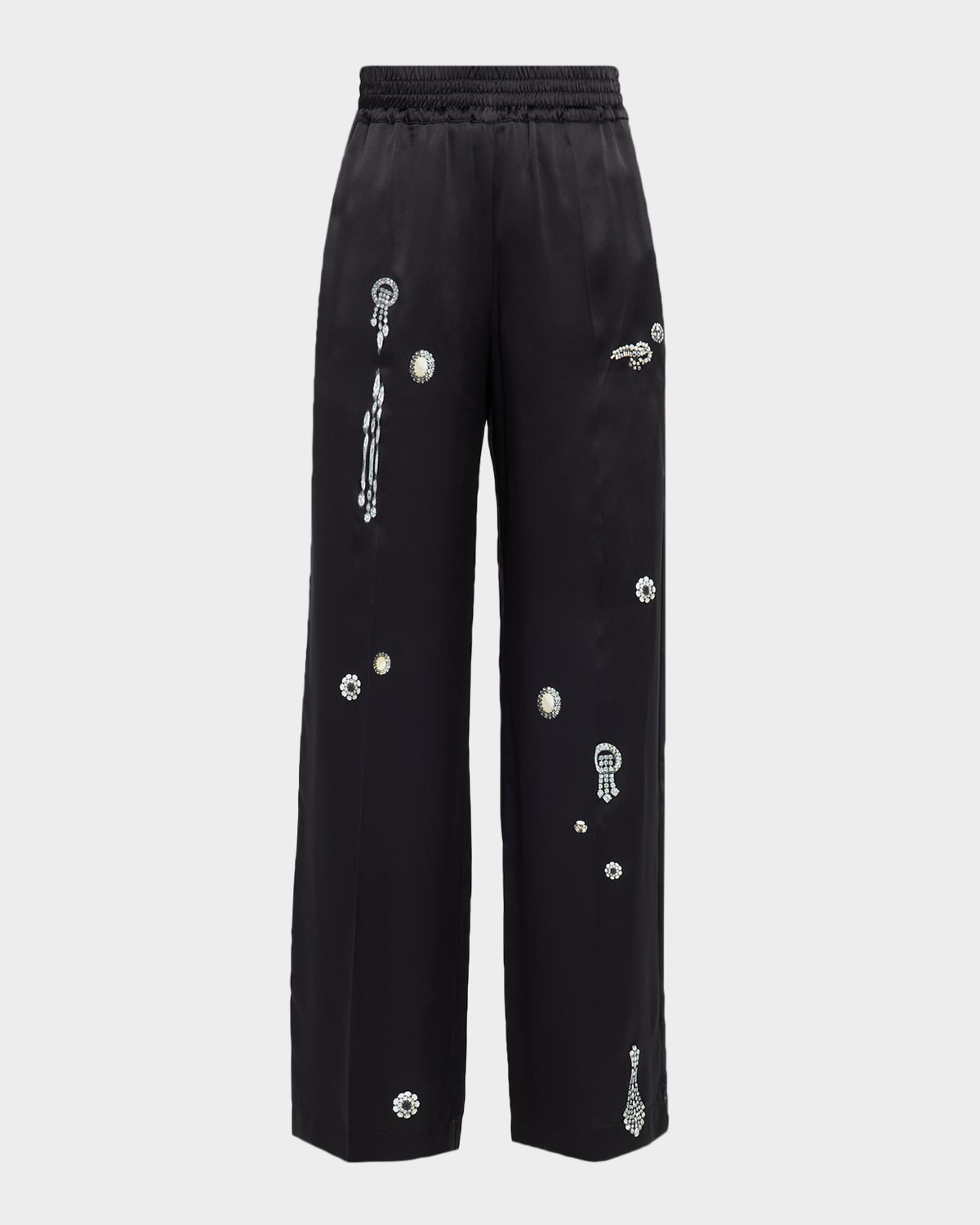 Crystal-Print Silk Straight-Leg Pajama Trousers - 1