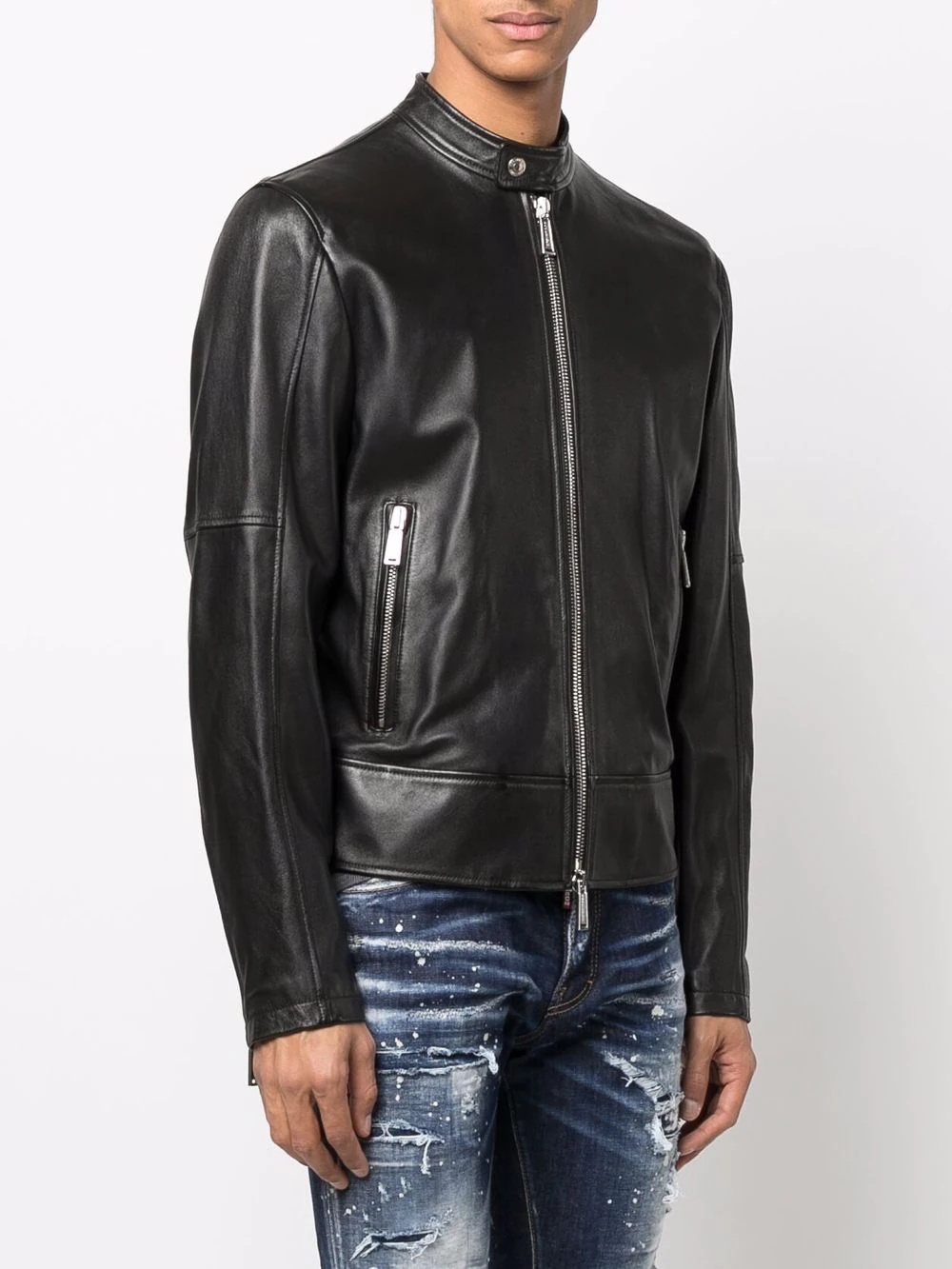 zippered leather jacket - 3