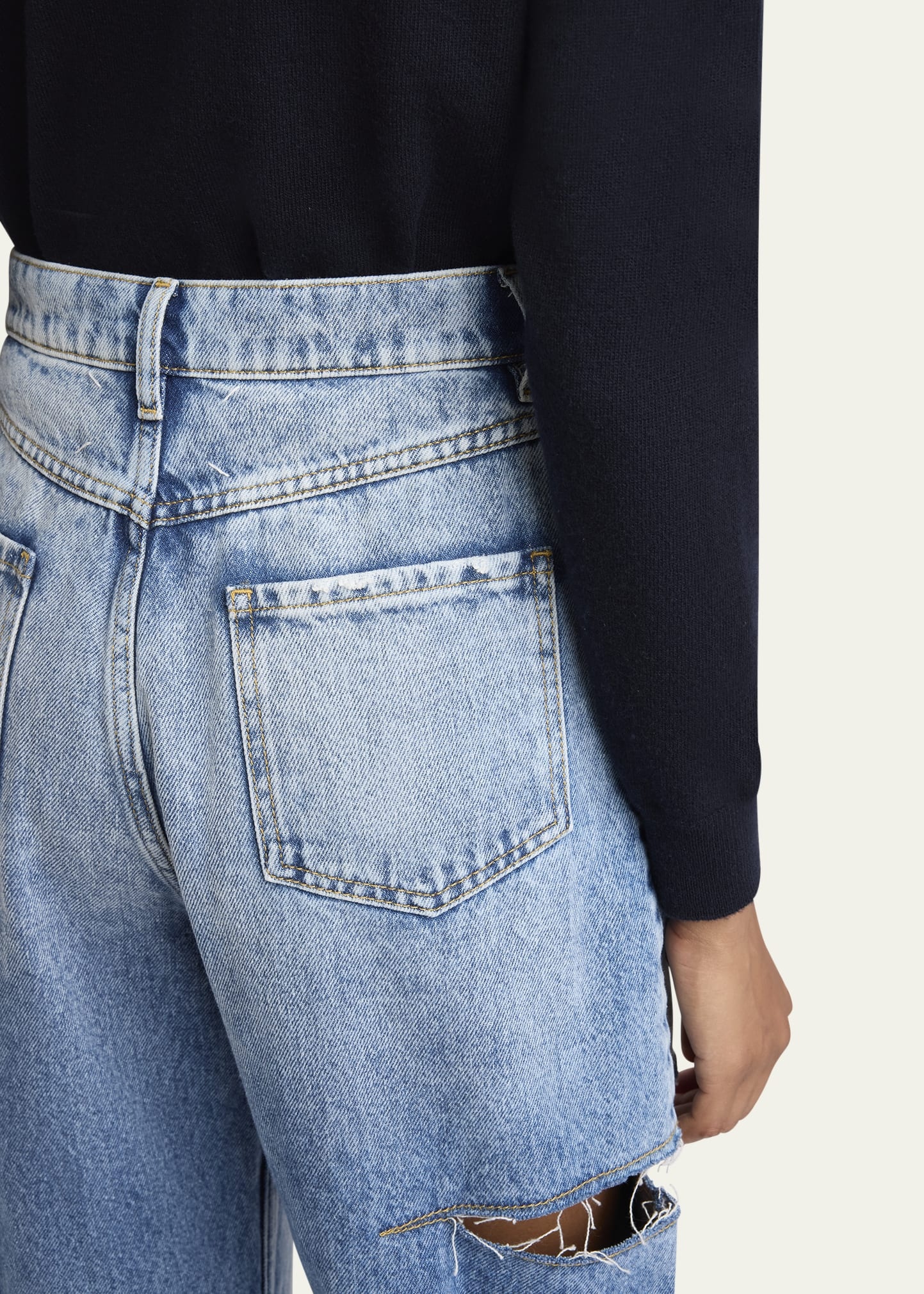 Slash-Sides Wide-Leg Denim Pants - 5