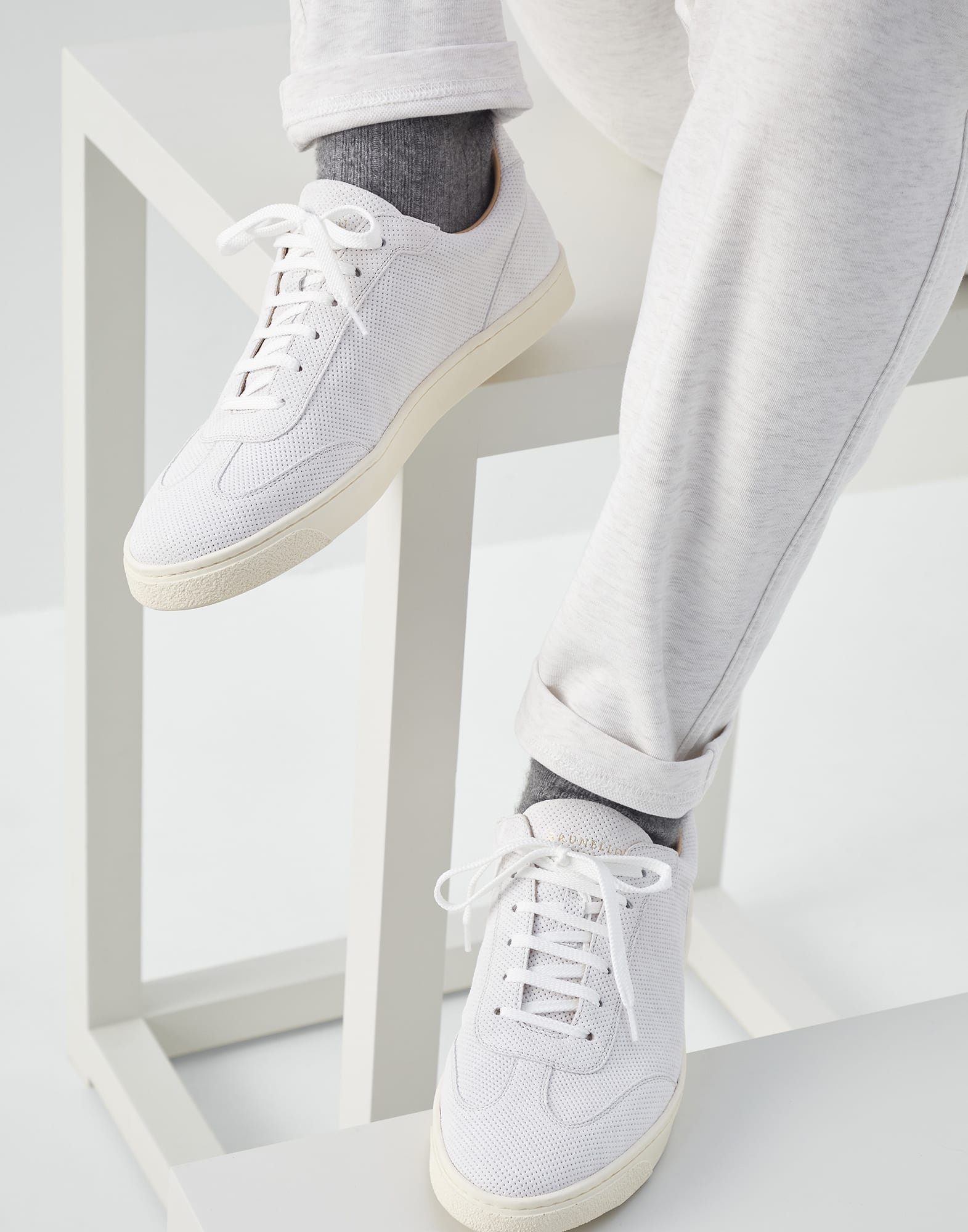 Punched suede sneakers with natural rubber sole - 4