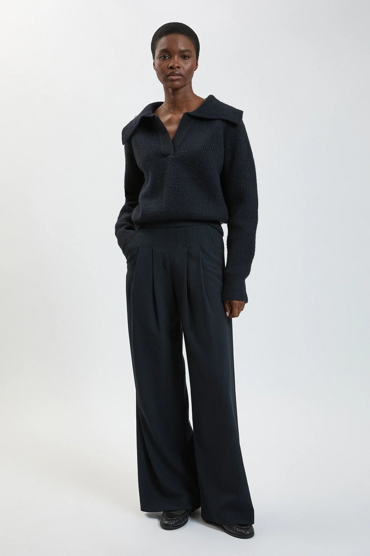 Pinstripe Wide Leg Tailored Trouser - 1