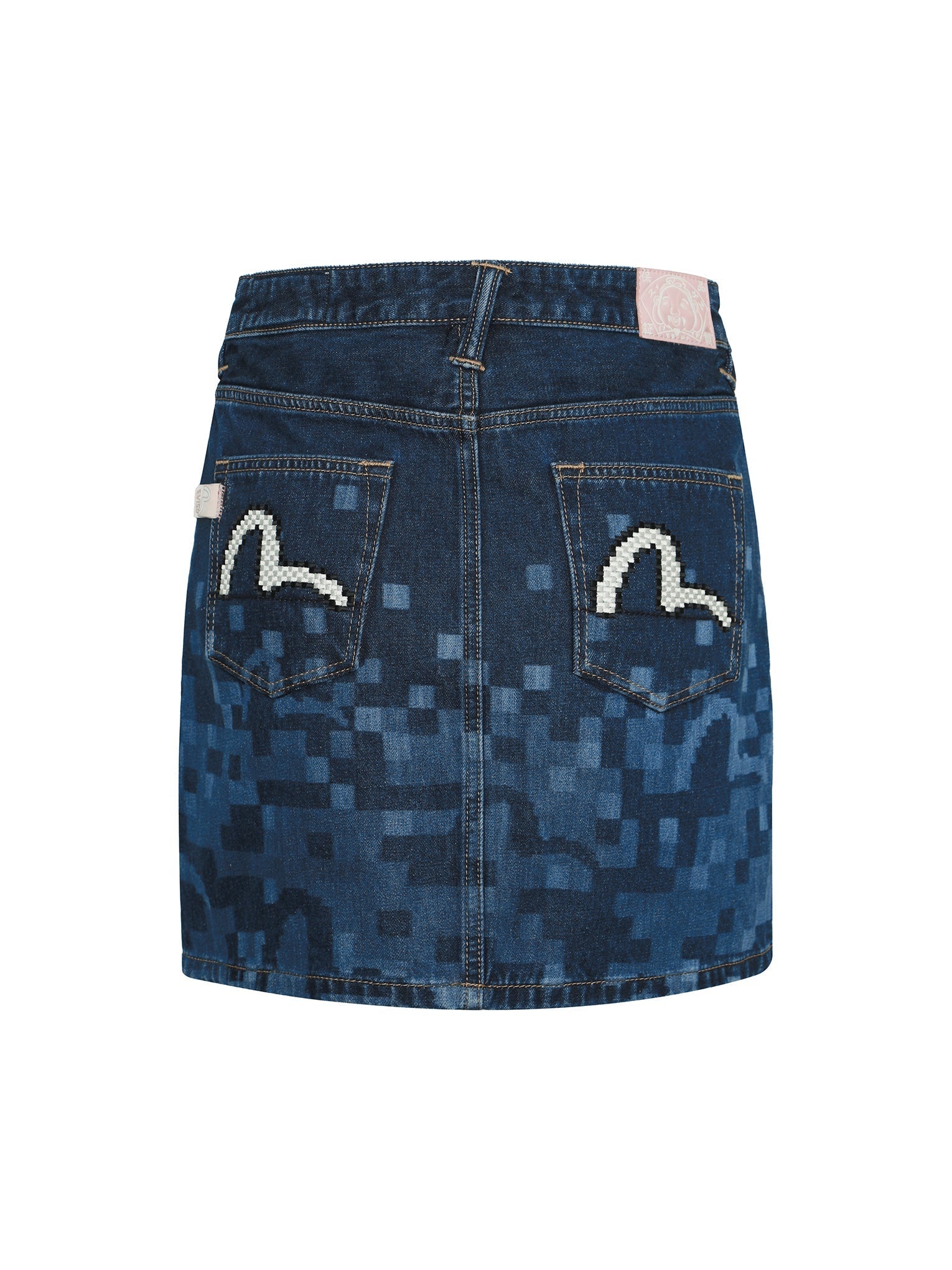 PIXEL SEAGULL EMBROIDERY AND PRINT REGULAR FIT DENIM SKIRT - 12