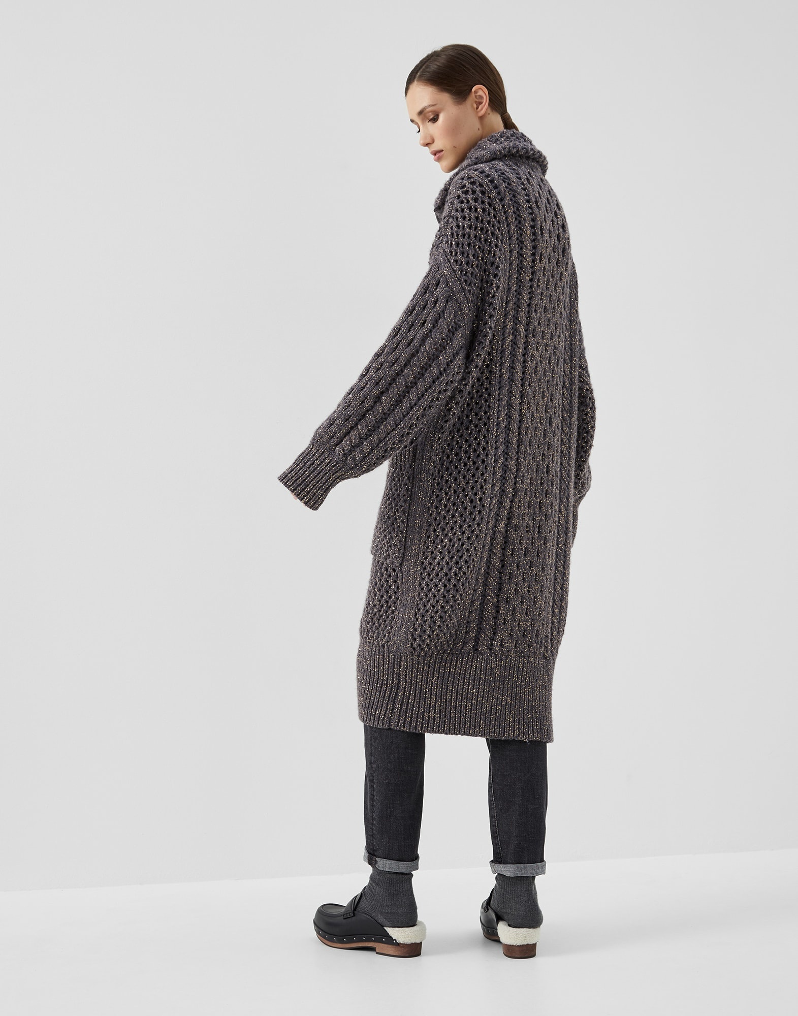 Dazzling Irish Cables long cardigan in cashmere Feather yarn - 2