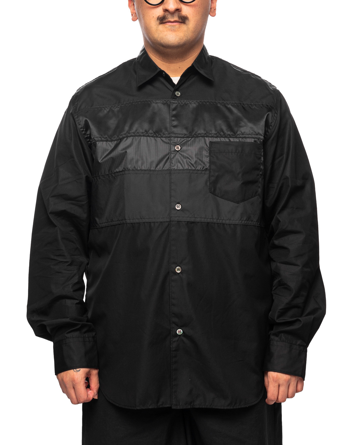 Men's Shirt Black Multi Fabric Mix HL-B001-051 - 1