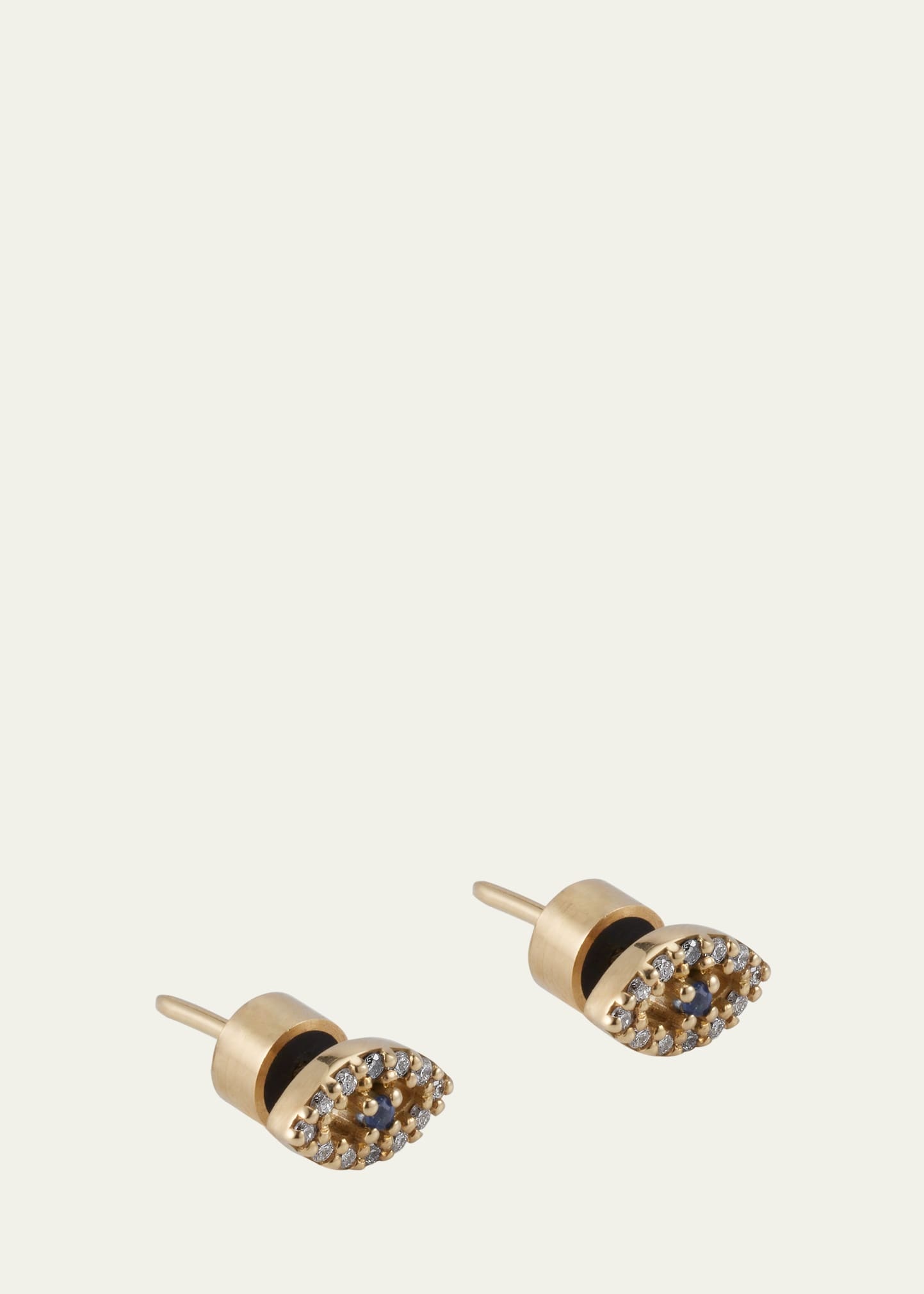 Blue Sapphire and Diamond Kitten Eye Stud Earrings - 1