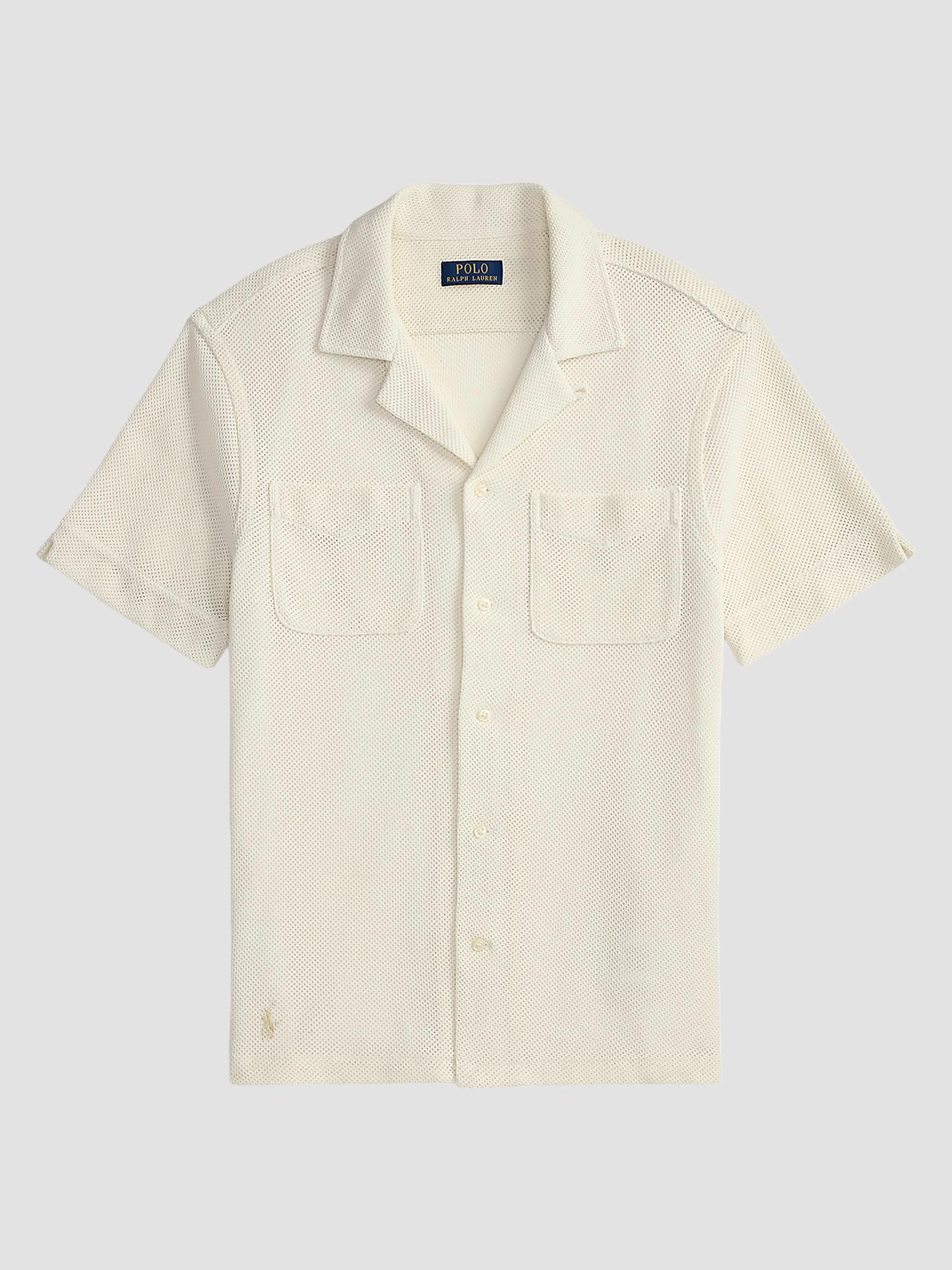 Men's Pointelle Textured Short-Sleeve Shirt - Pale Cream - 1