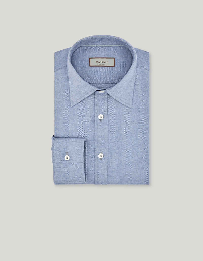 LIGHT BLUE MÉLANGE CASUAL COTTON LYOCELL SHIRT WITH POINTED COLLAR 1
