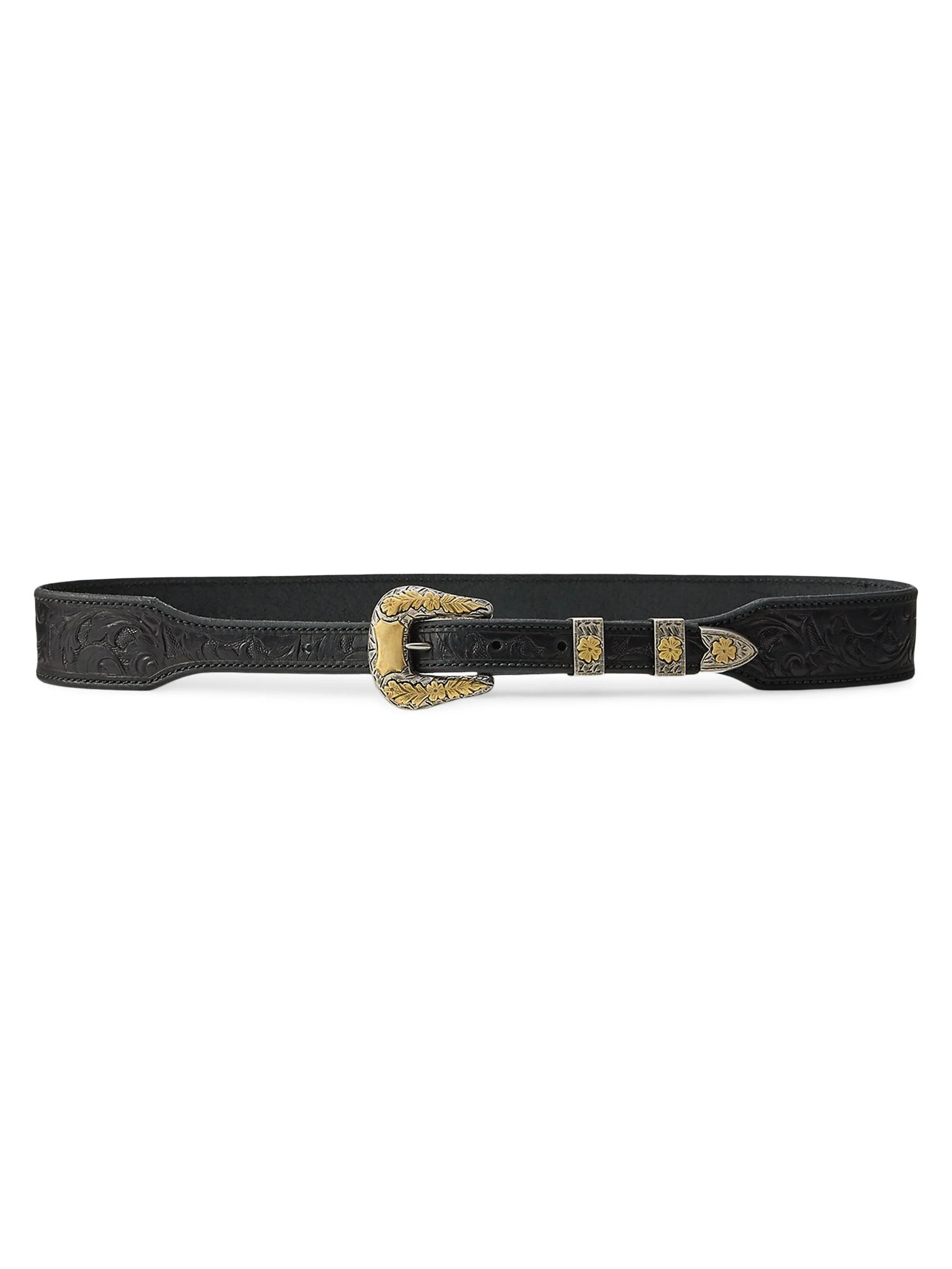 Women's Tooled Leather Belt - Black - 1