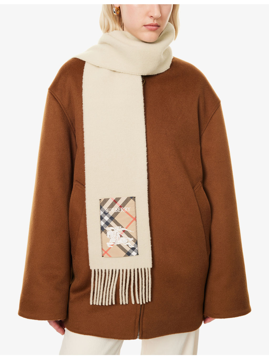 Brand-patch fringed cashmere scarf - 2