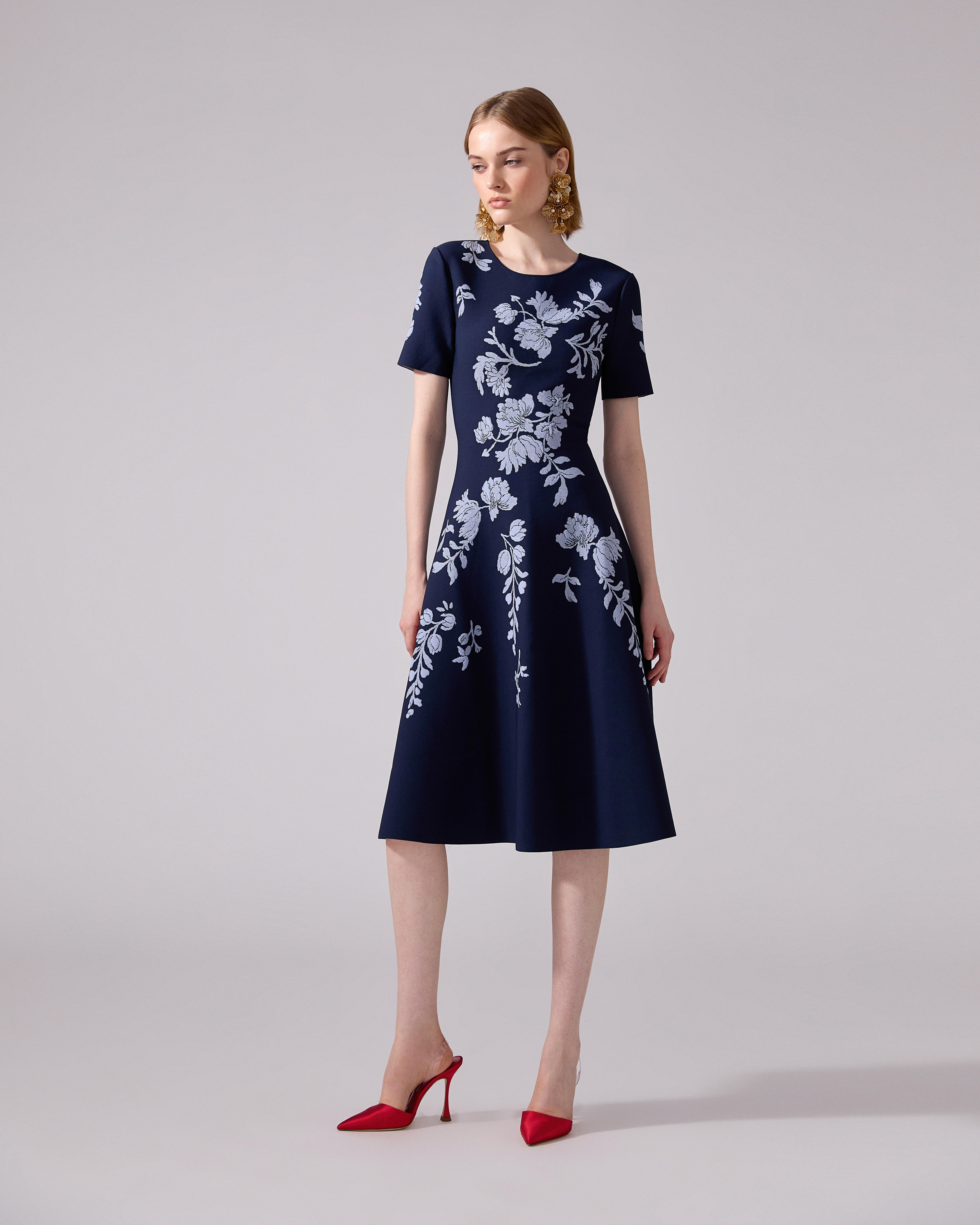 Floral Jacquard Flared Dress - 2