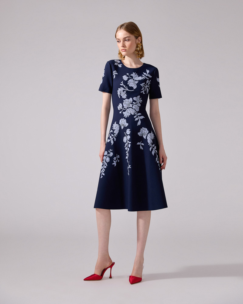 CAROLINA HERRERA Floral Jacquard Flared Dress outlook