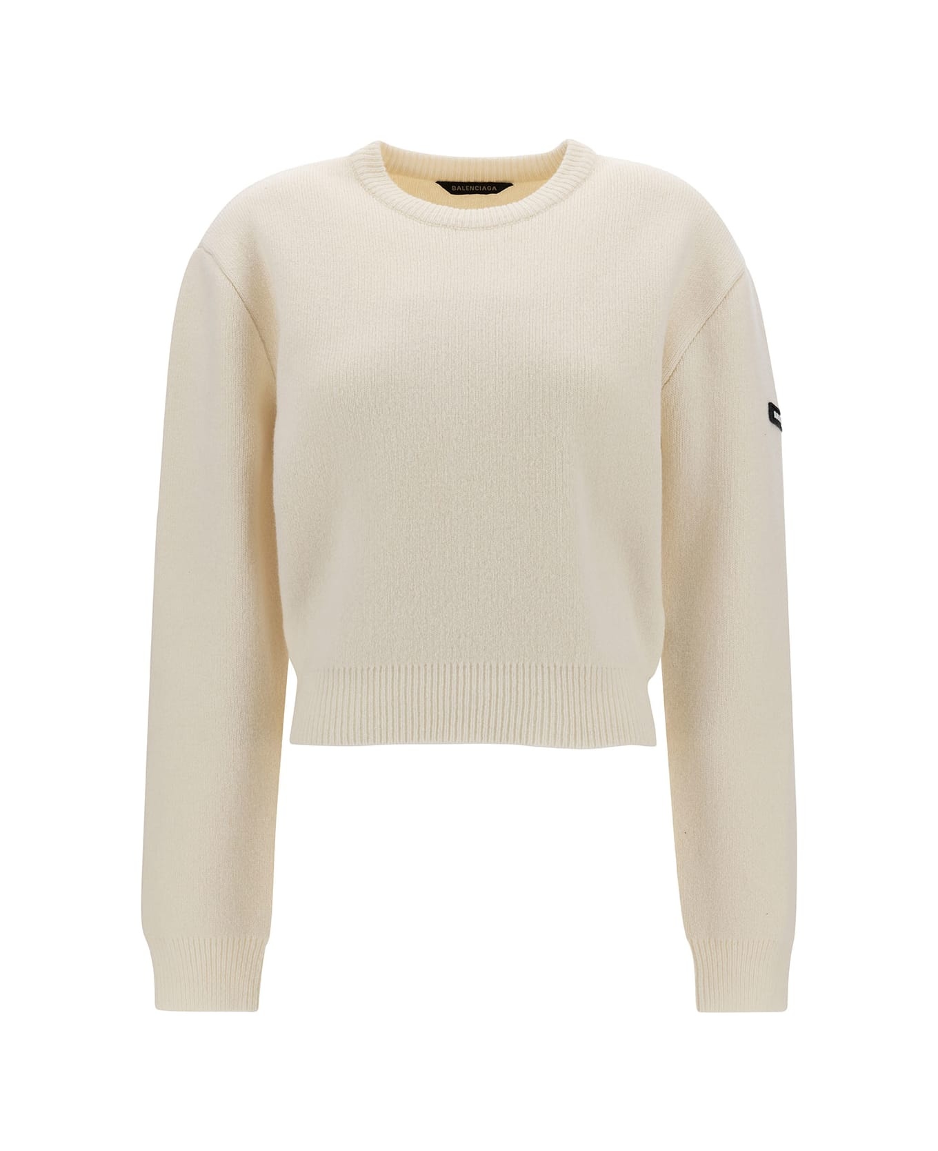 White Cropped Sweater With Logo Patch In Wool Blend Woman - 1