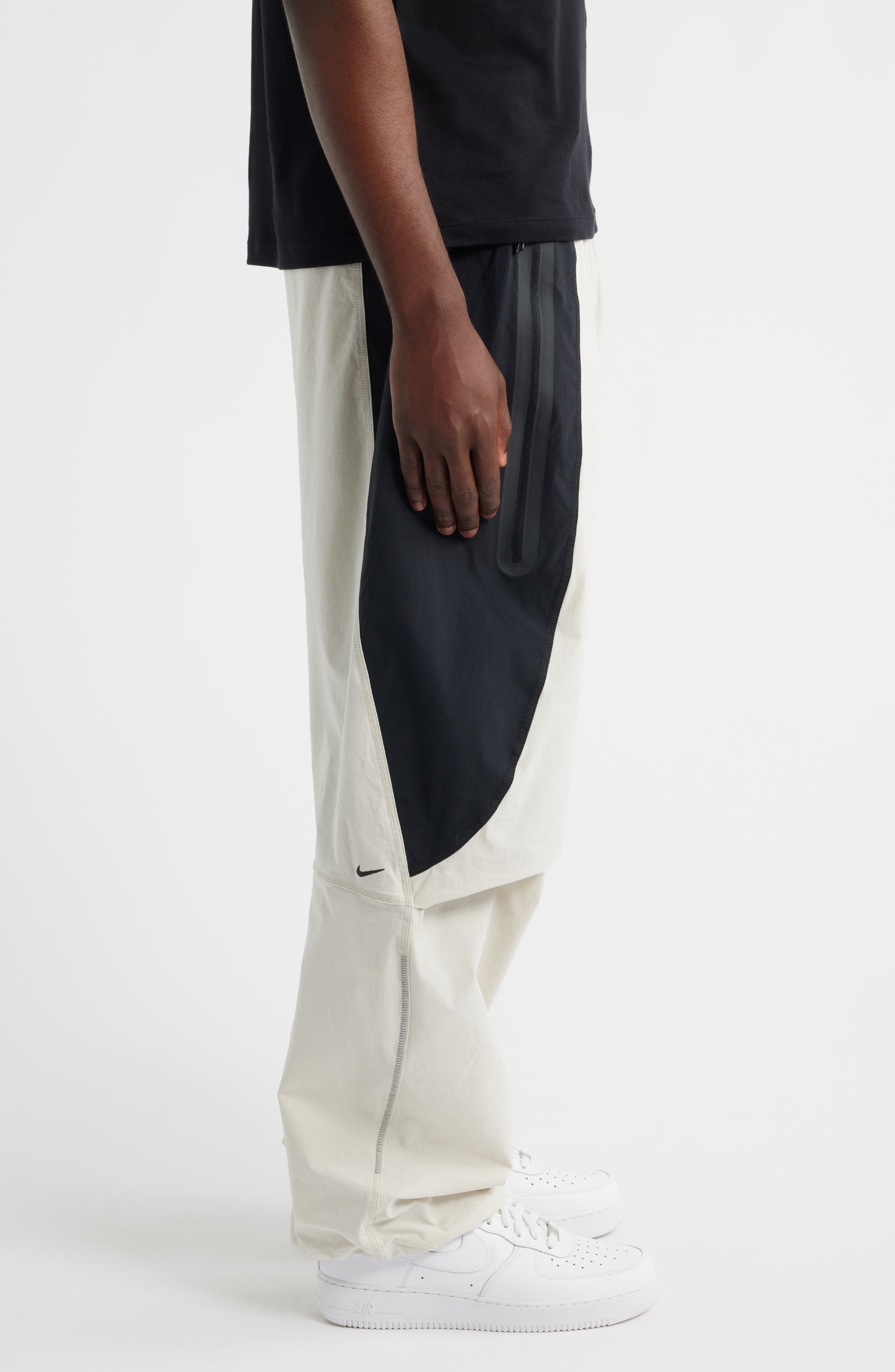 Nike Tech Dri-FIT Woven Oversize Stretch Nylon Pants in Light Bone/Black at Nordstrom - 3