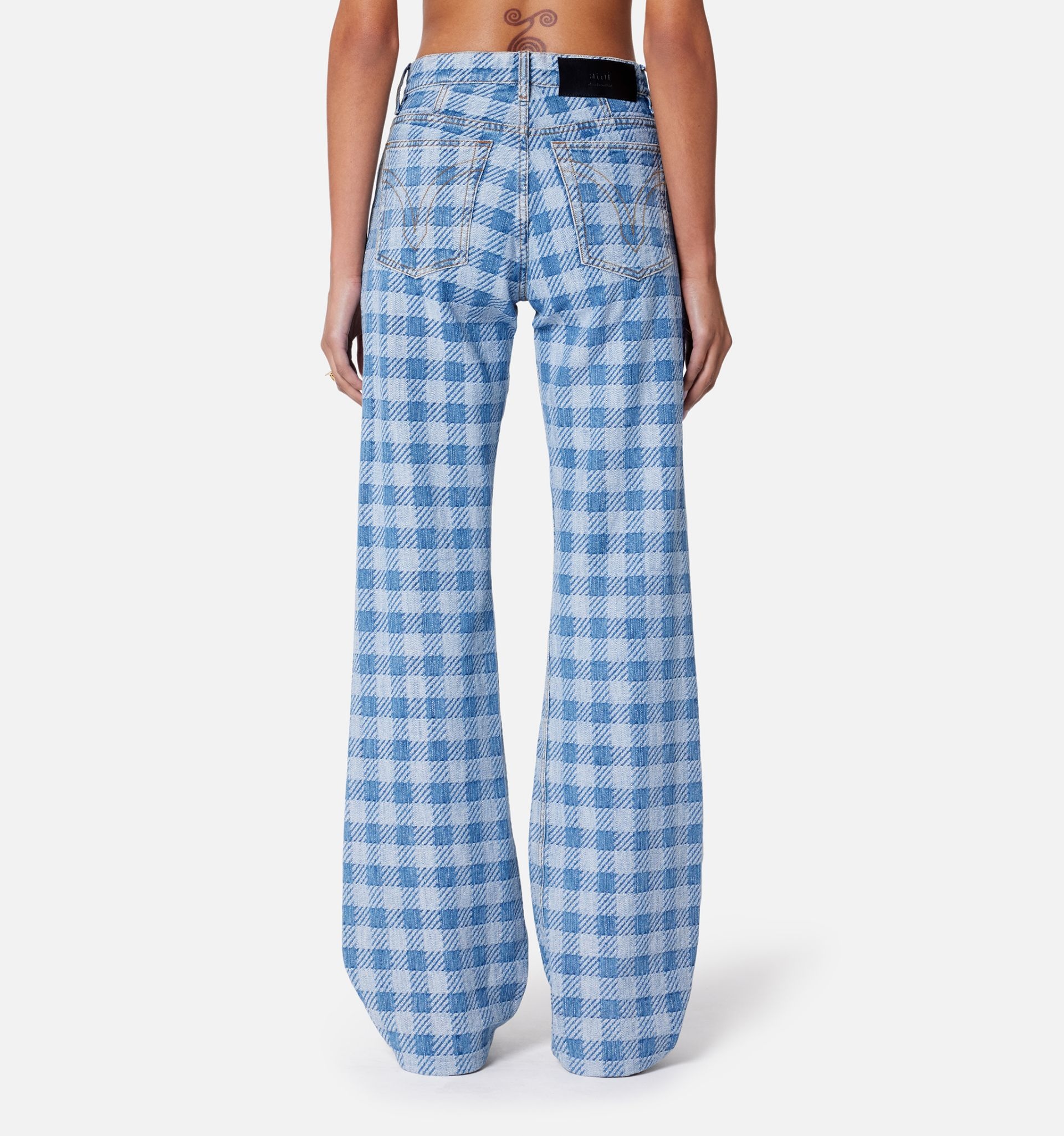 Gingham Pattern Jacquard Denim Boyfriend Fit Jeans - 6