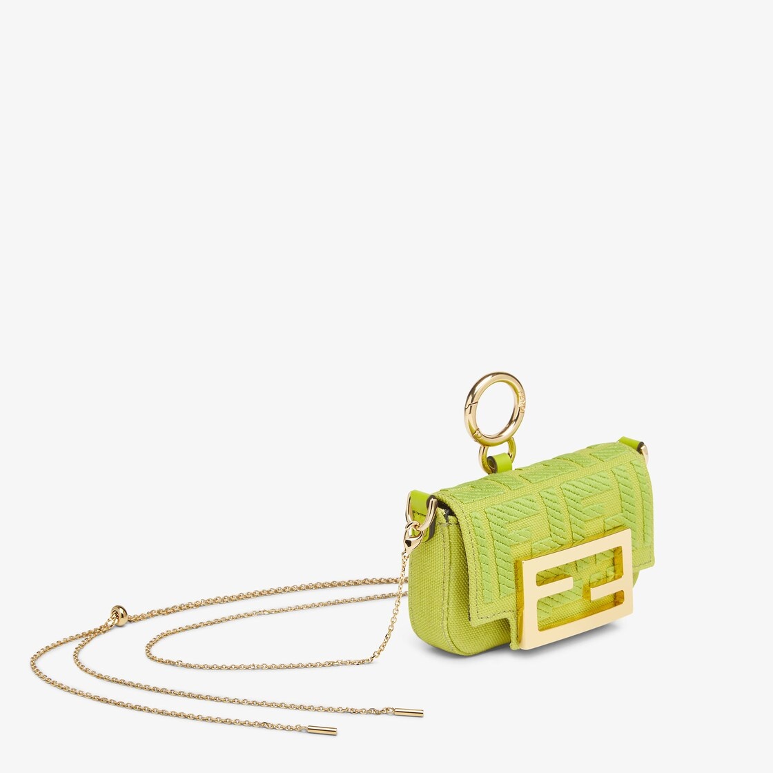 Acid green canvas charm with FF embroidery - 2