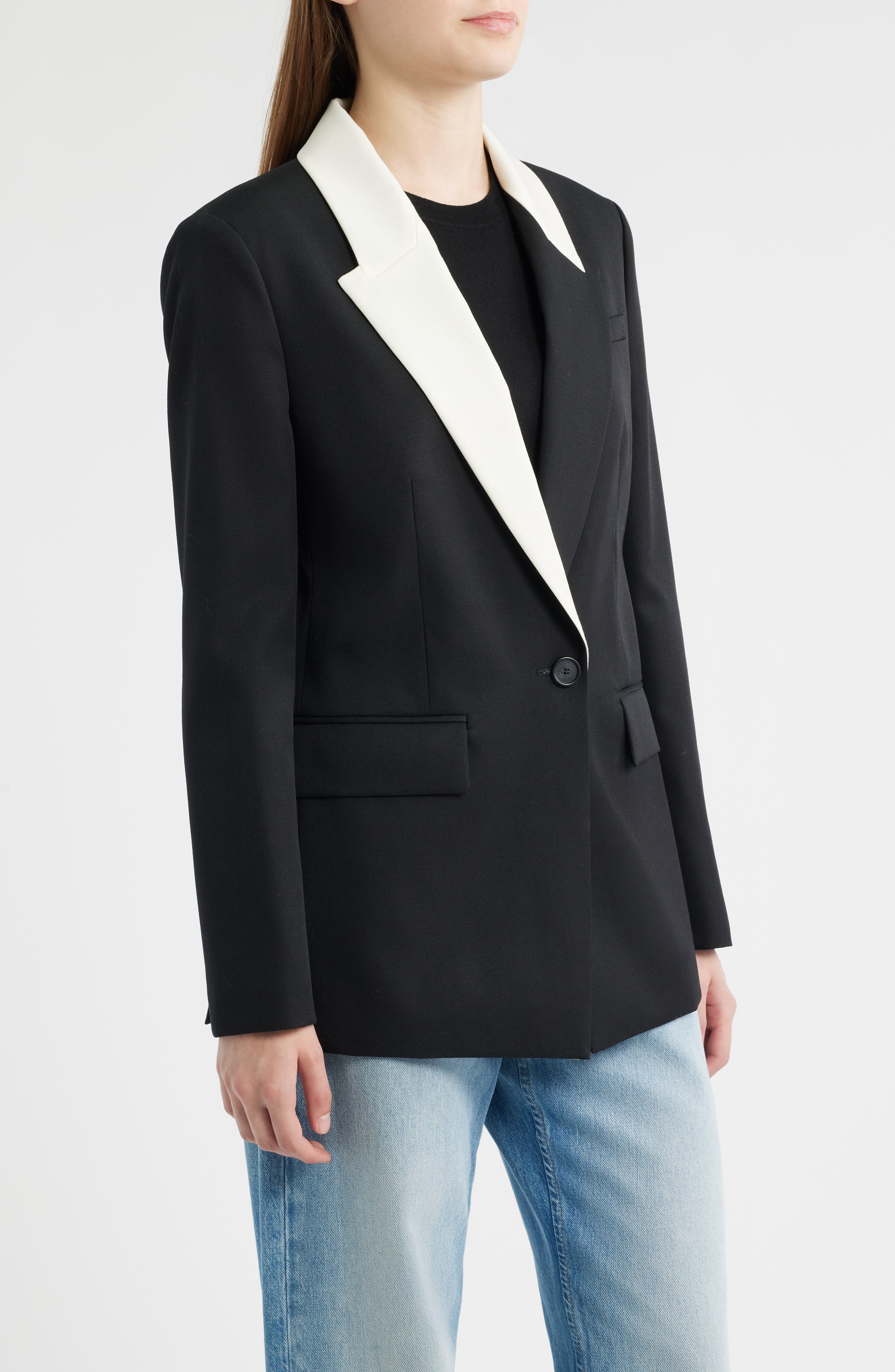 BOSS Janka 6 Colorblock Wool Blazer in Black at Nordstrom - 3