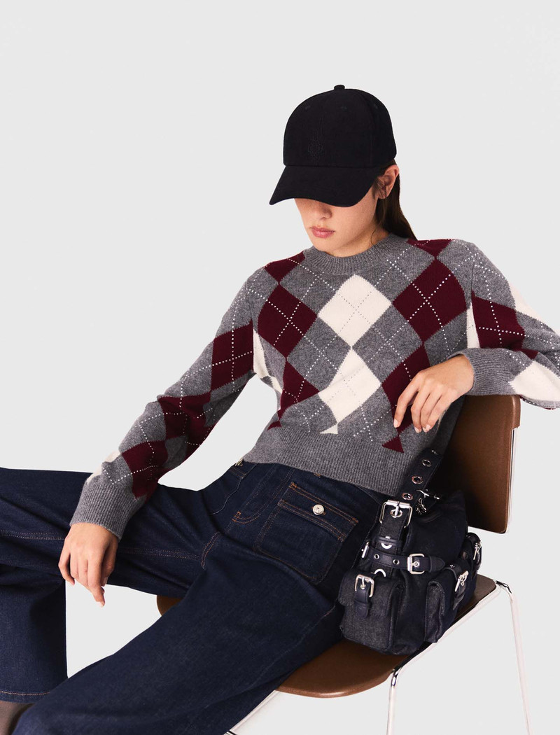 Cropped argyle pattern sweater 6