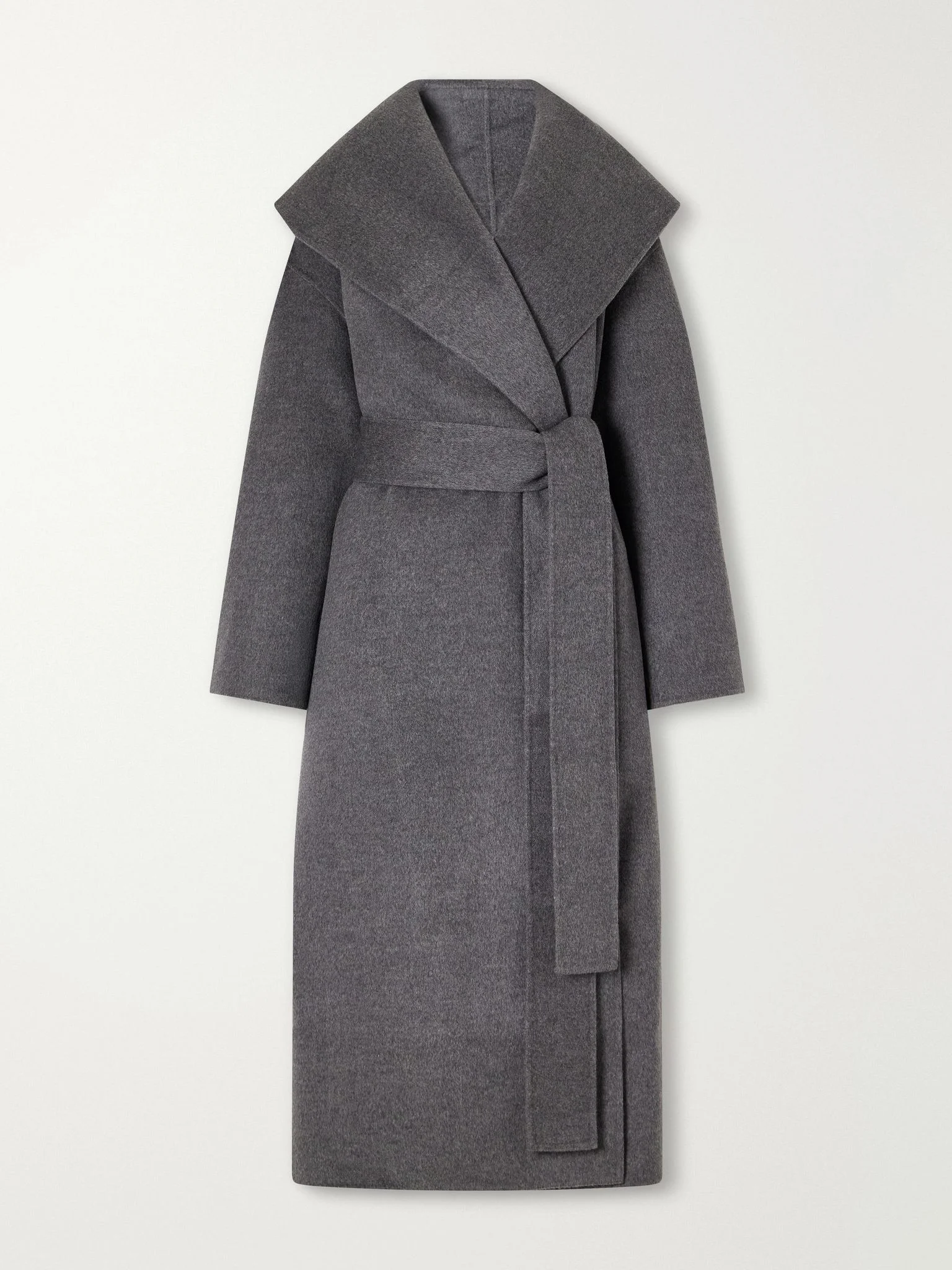 Belted wool-doublé wrap coat Gray - 1