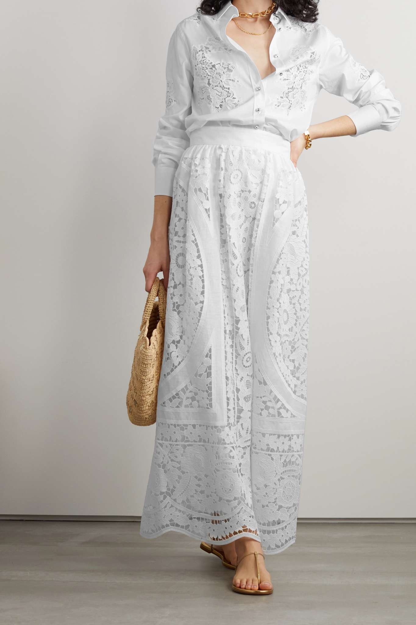 Linen-blend corded lace maxi skirt - 2