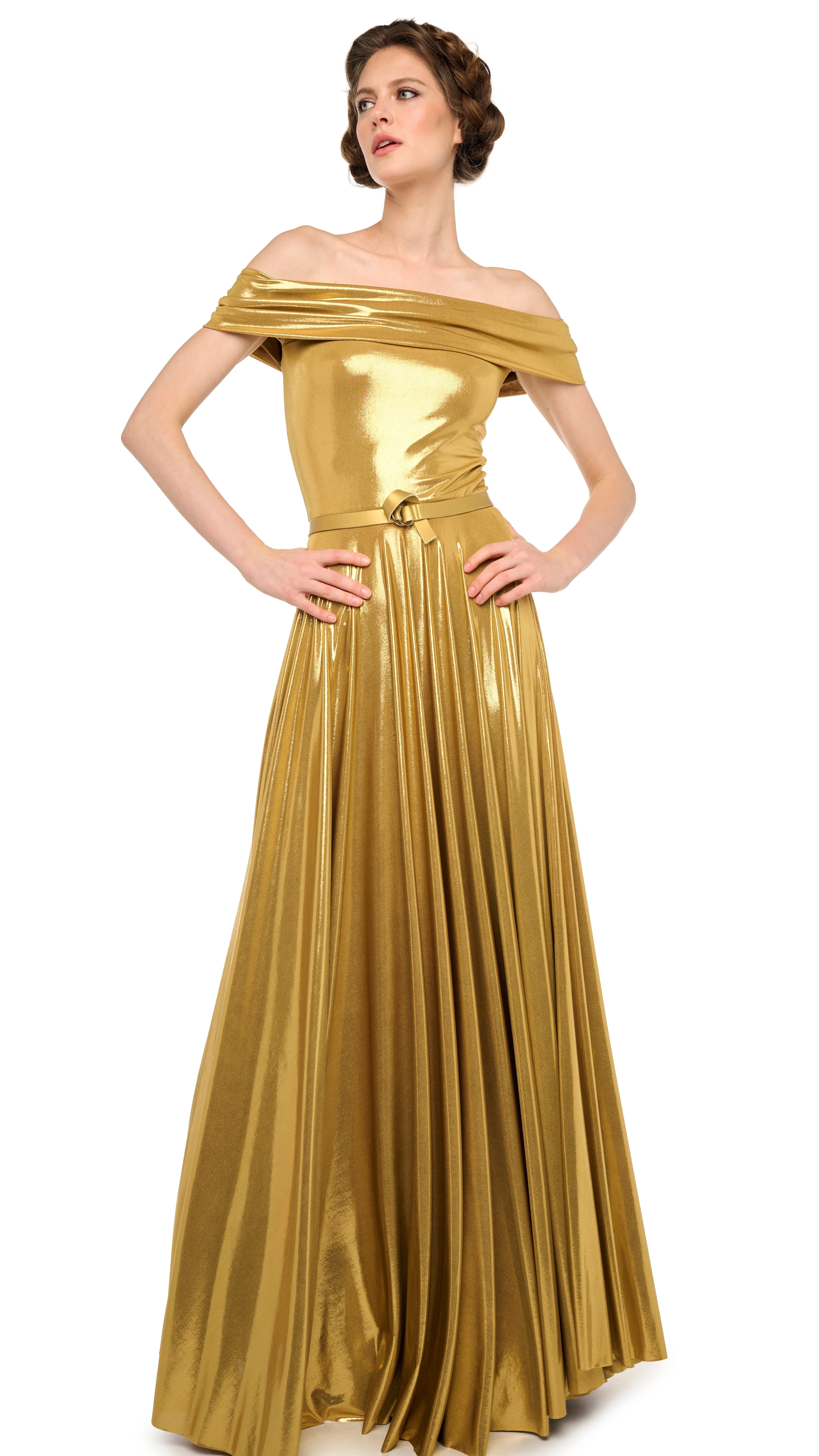 COWL NECK FLARED GOWN - 1