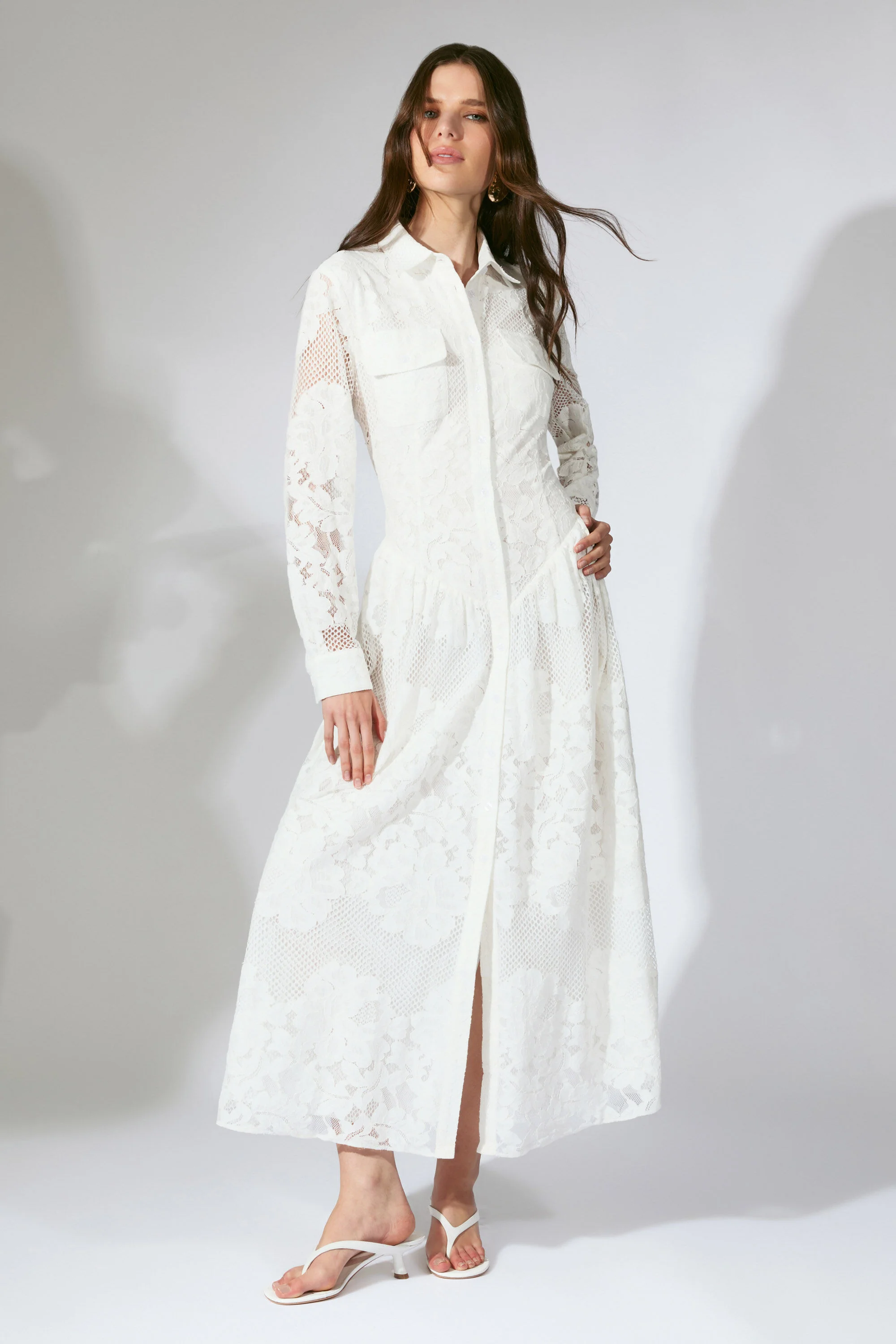 Agatha Lace Shirt Dress In Ivory - 1