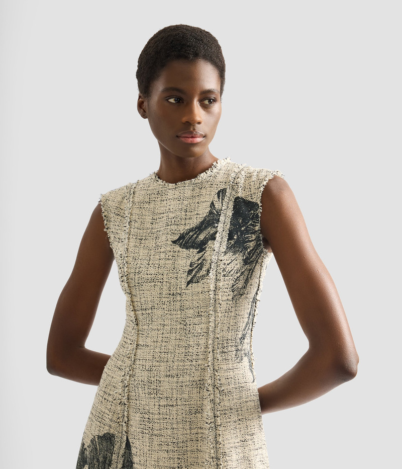 FLORAL PRINT MOULINE TWEED SLEEVELESS MIDI DRESS 5