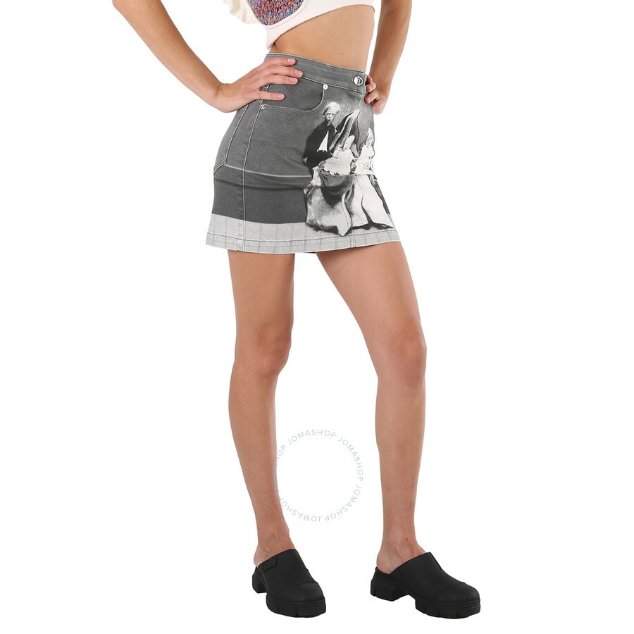 Burberry Grey Stretch Denim Victorian Portrait Print Mini Skirt - 4