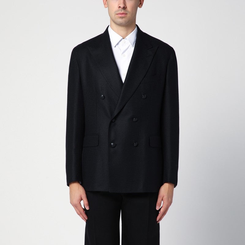 Tagliatore - Tagliatore Black wool and cashmere double-breasted jacket - 1