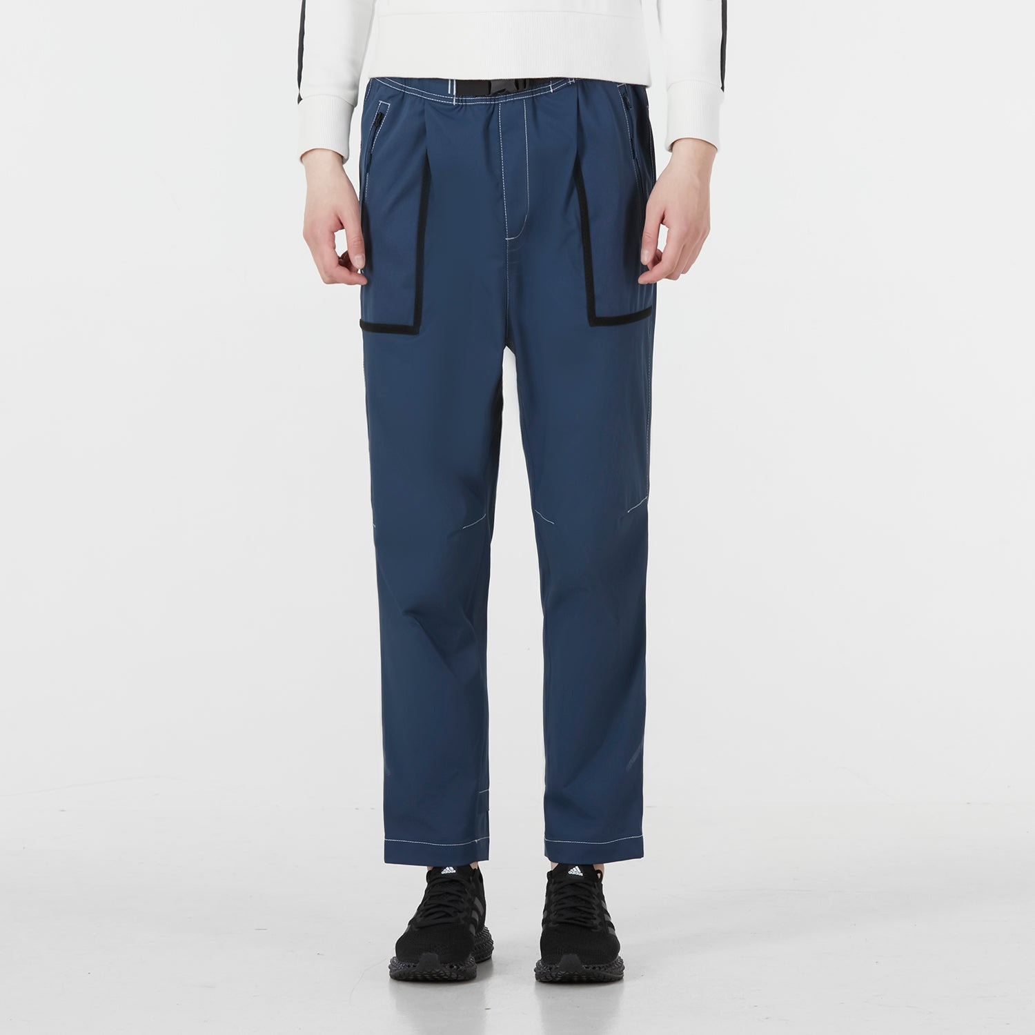 Men's adidas Solid Color Belt Woven Sports Pants/Trousers/Joggers Blue HM7470 - 3